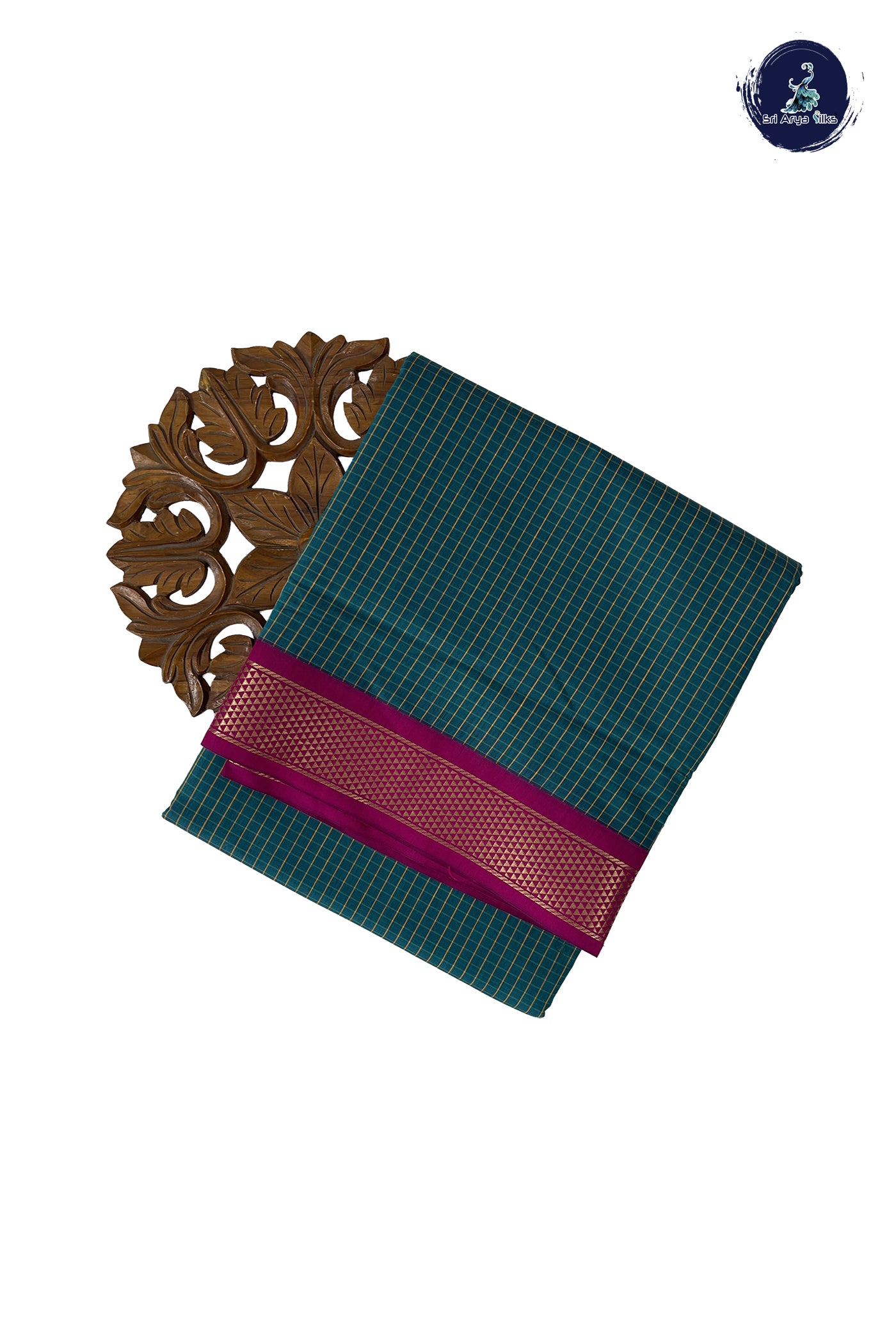 Sapphire Green Madisar Semi Silk Cotton Saree With Checked Pattern