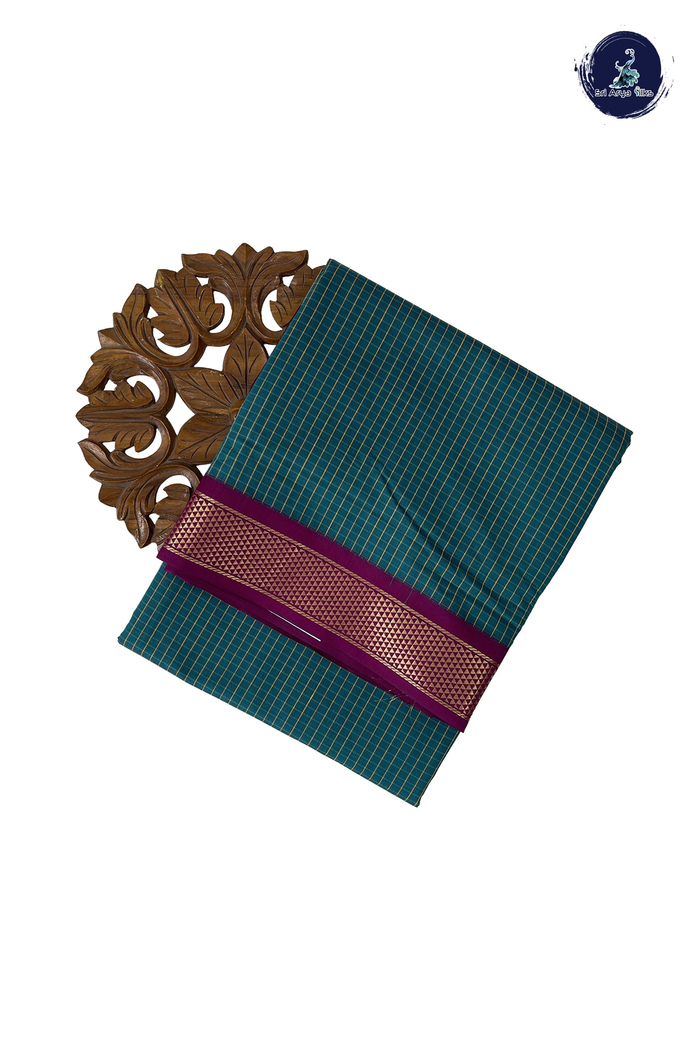 Sapphire Green Madisar Semi Silk Cotton Saree With Checked Pattern