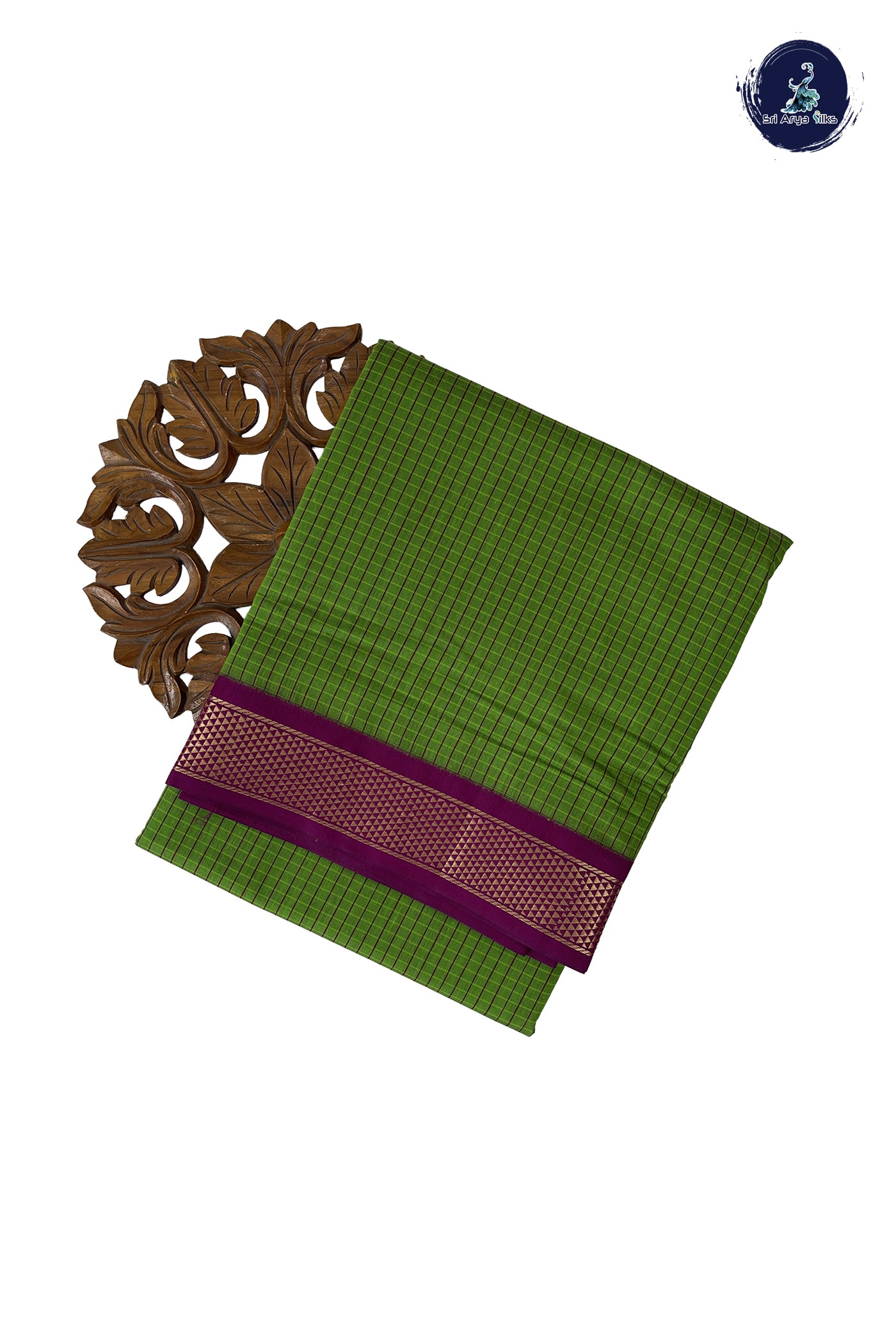 Light Green Madisar Semi Silk Cotton Saree With Checked Pattern