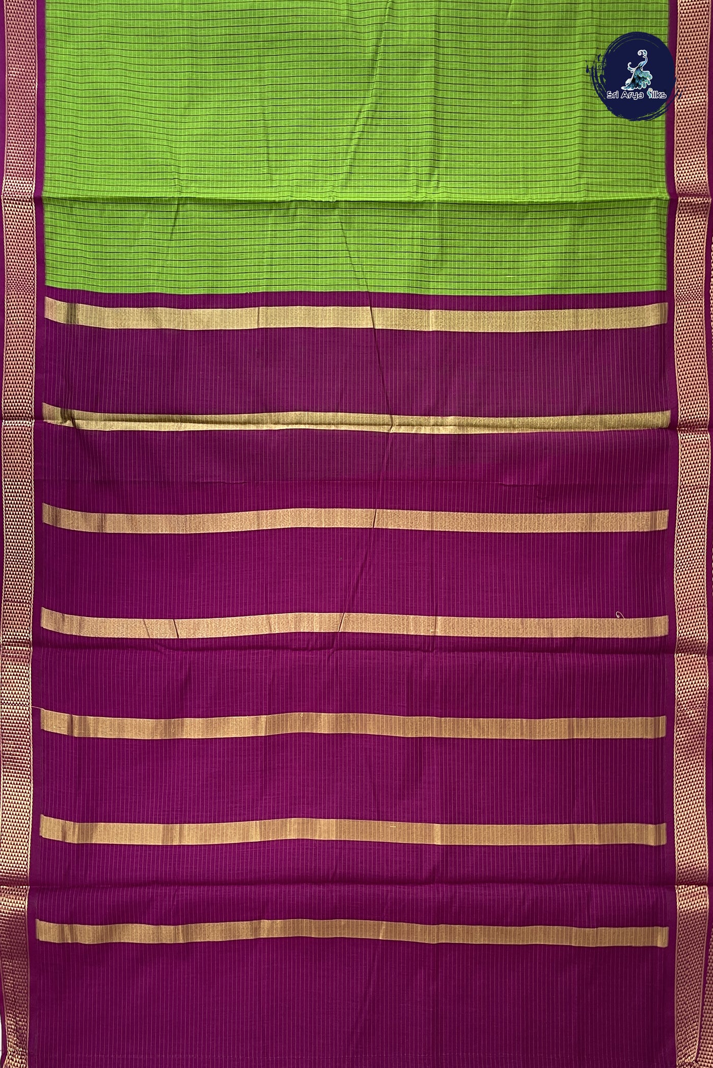 Light Green Madisar Semi Silk Cotton Saree With Checked Pattern