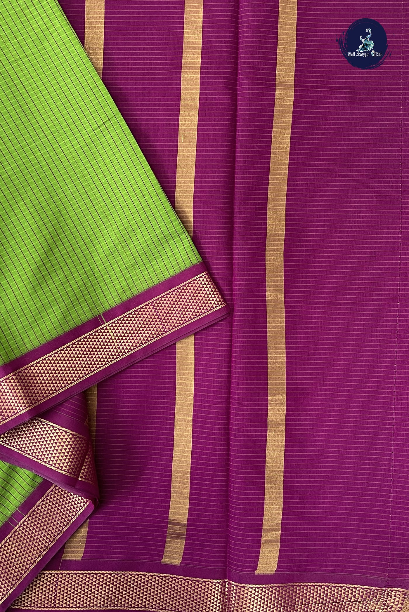 Light Green Madisar Semi Silk Cotton Saree With Checked Pattern