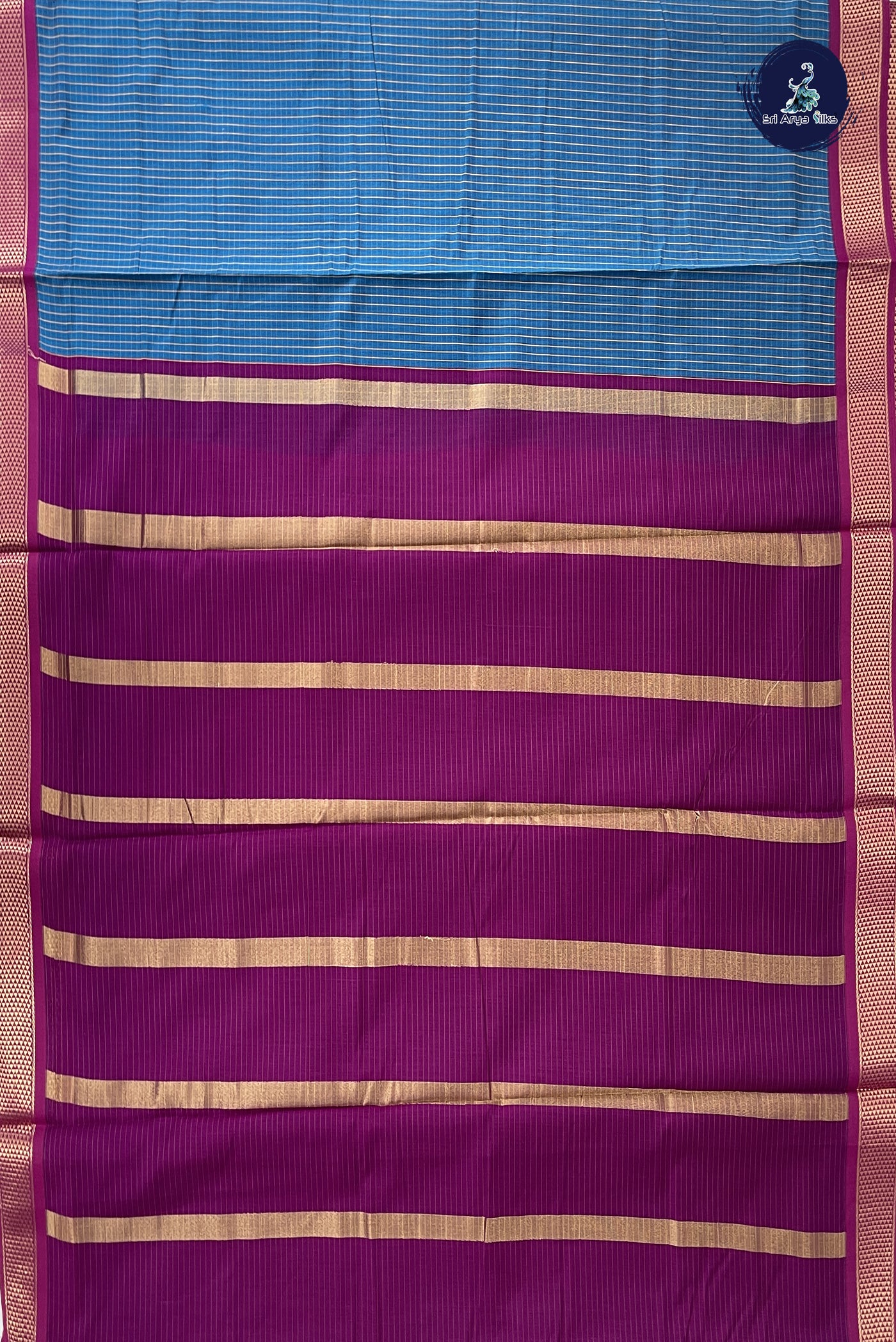 Sapphire Blue Madisar Semi Silk Cotton Saree With Checked Pattern
