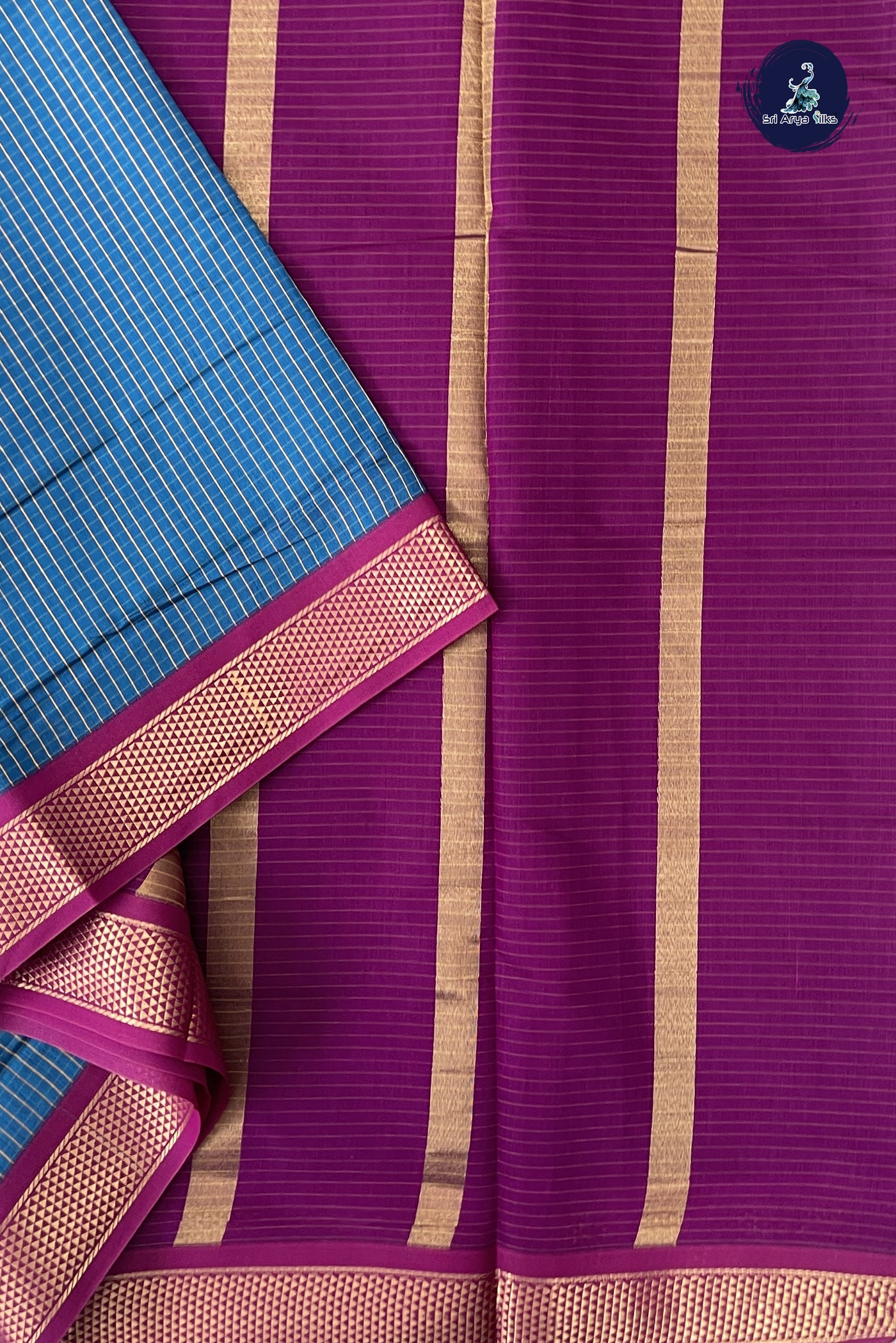 Sapphire Blue Madisar Semi Silk Cotton Saree With Checked Pattern