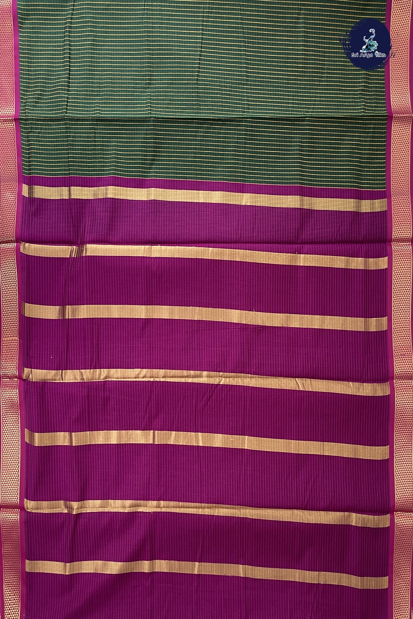 Dark Green Madisar Semi Silk Cotton Saree With Checked Pattern