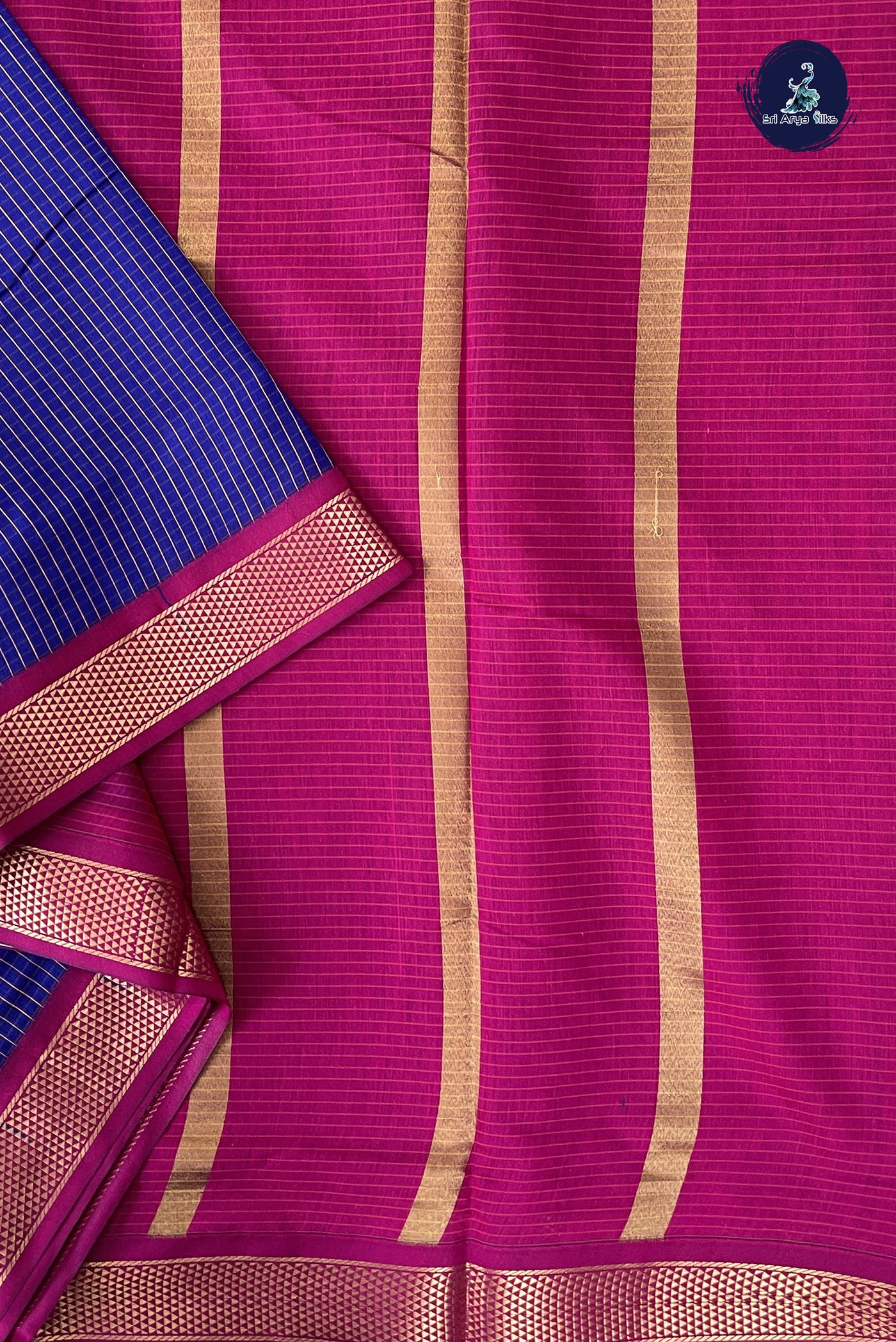 MS Blue Madisar Semi Silk Cotton Saree With Checked Pattern
