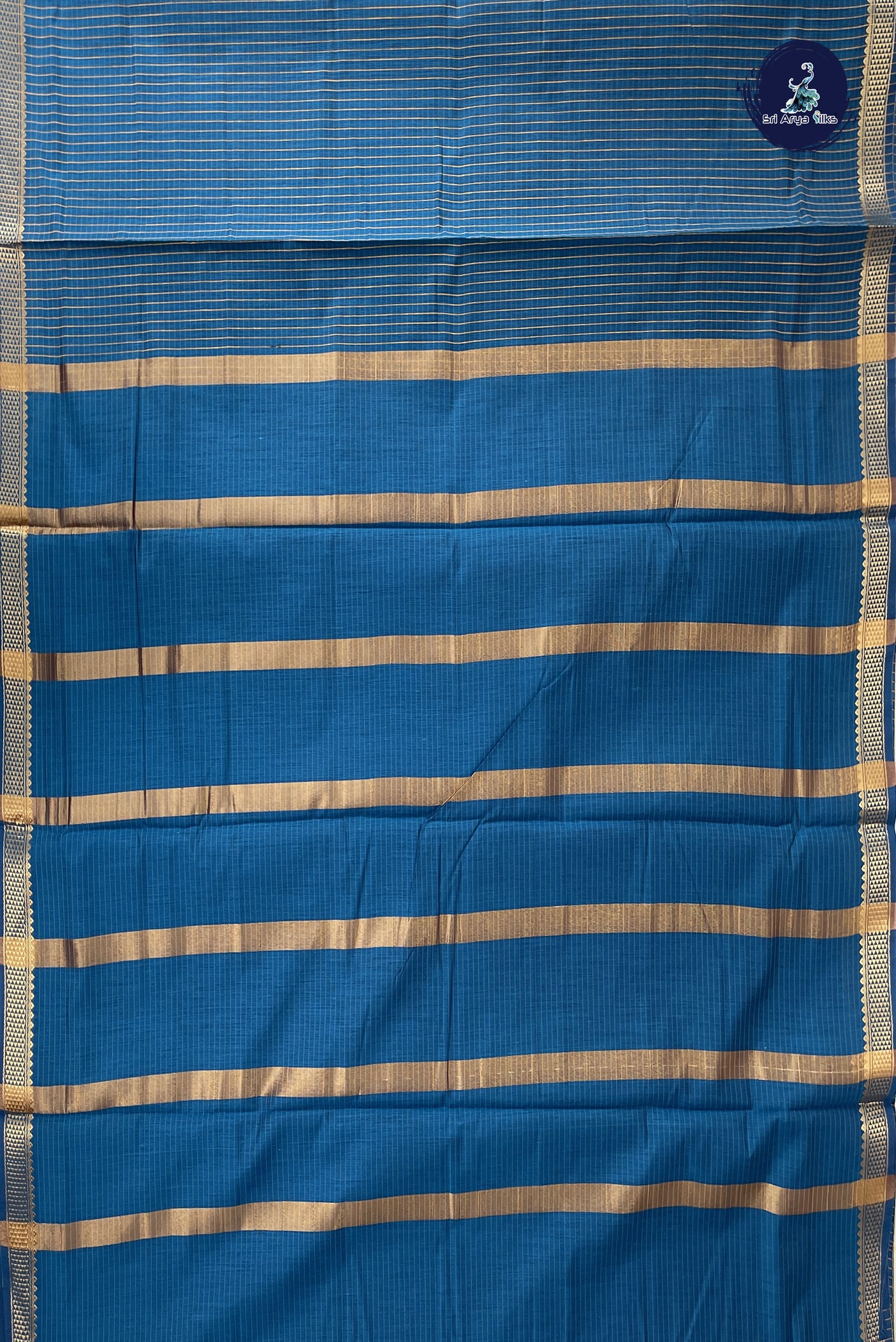 Sapphire Blue Madisar Semi Silk Cotton Saree With Checked Pattern