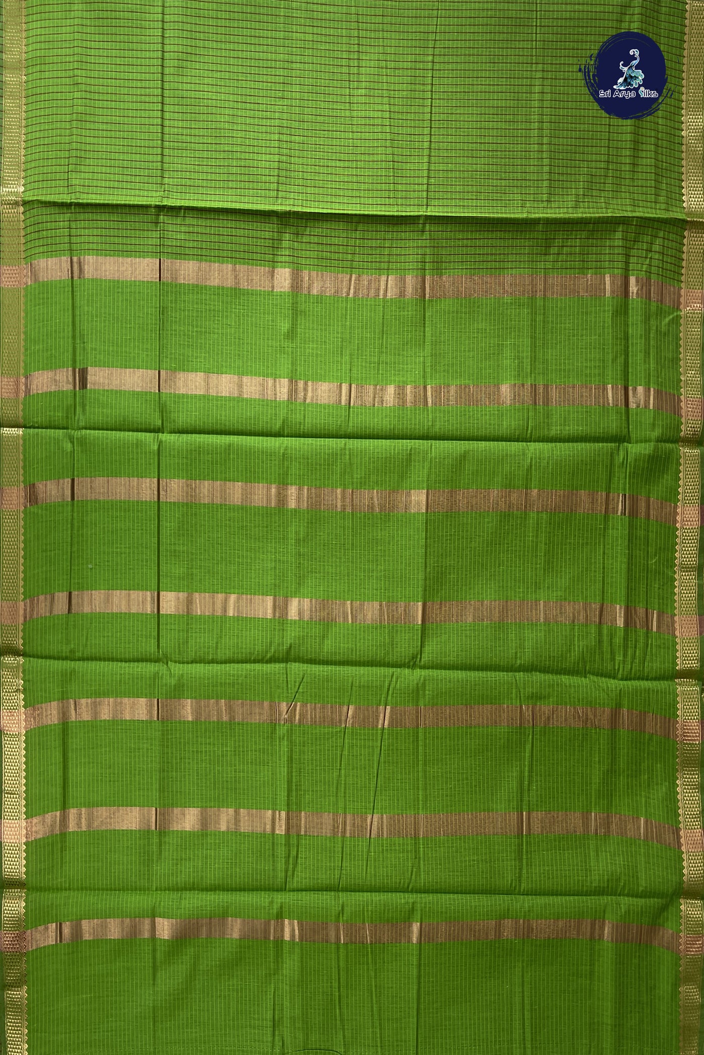 Light Green Madisar Semi Silk Cotton Saree With Checked Pattern