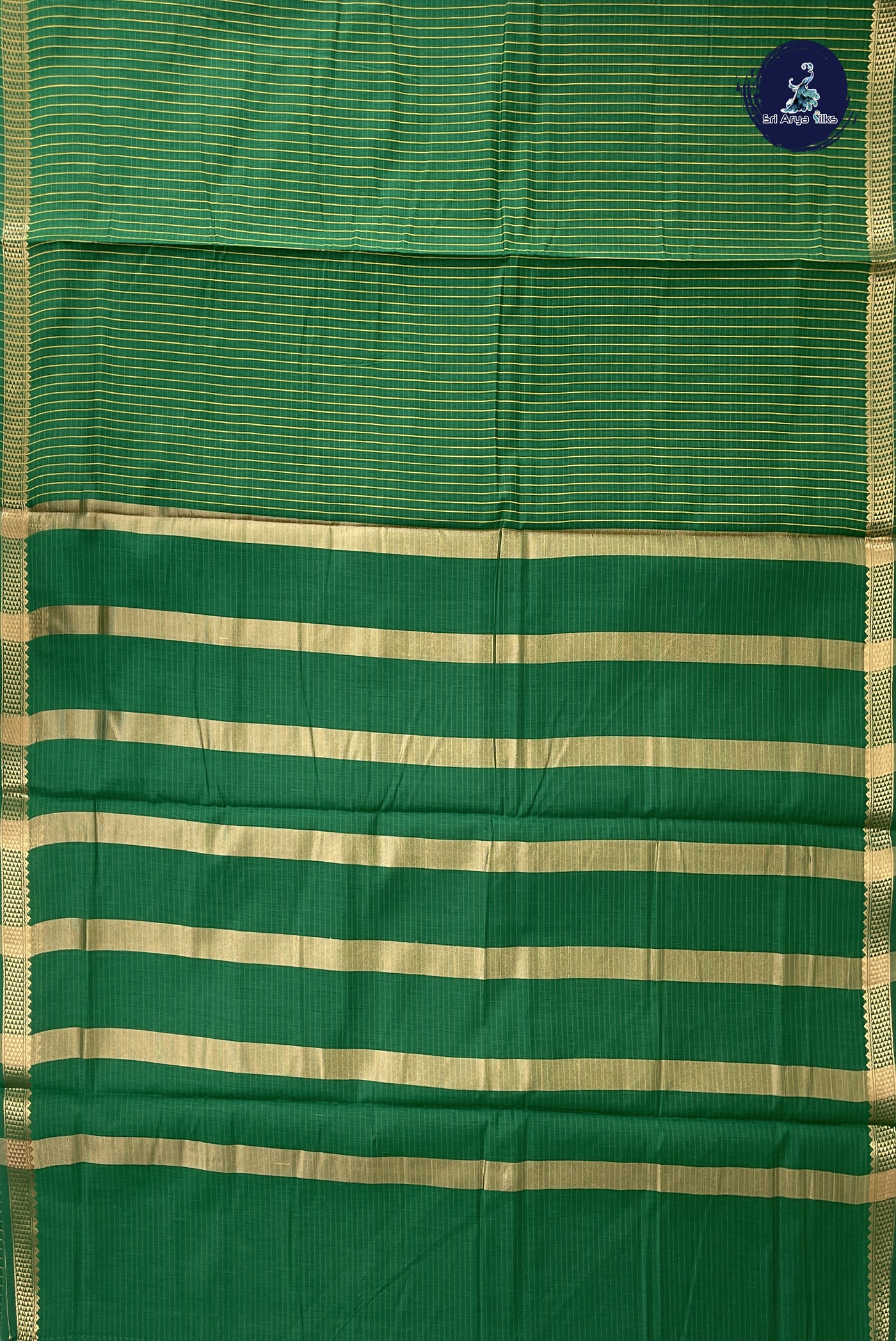 Dark Green Madisar Semi Silk Cotton Saree With Checked Pattern