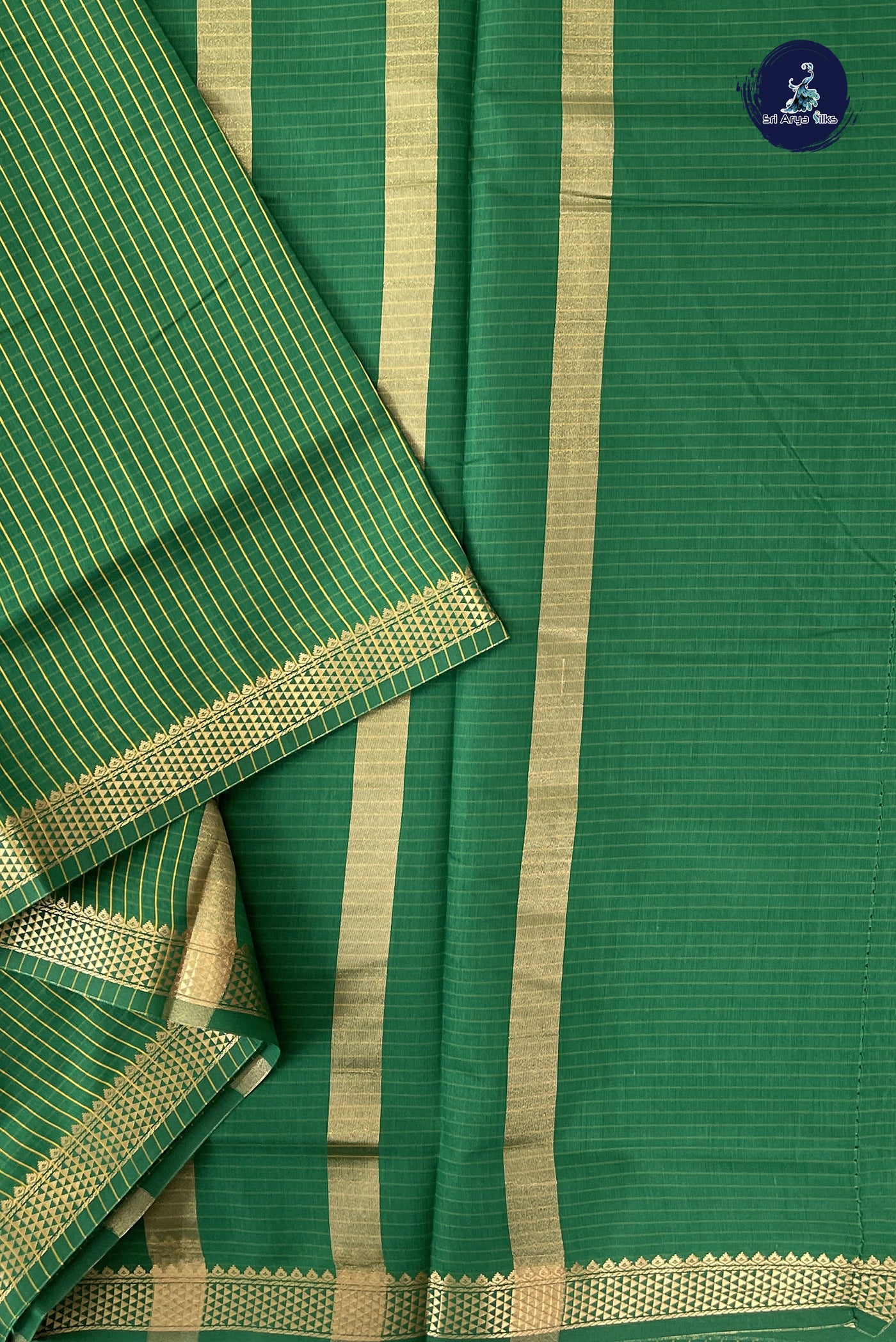 Dark Green Madisar Semi Silk Cotton Saree With Checked Pattern