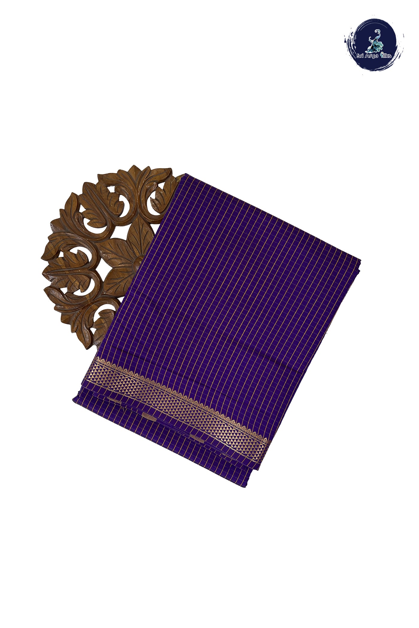 Dark Violet Madisar Semi Silk Cotton Saree With Checked Pattern