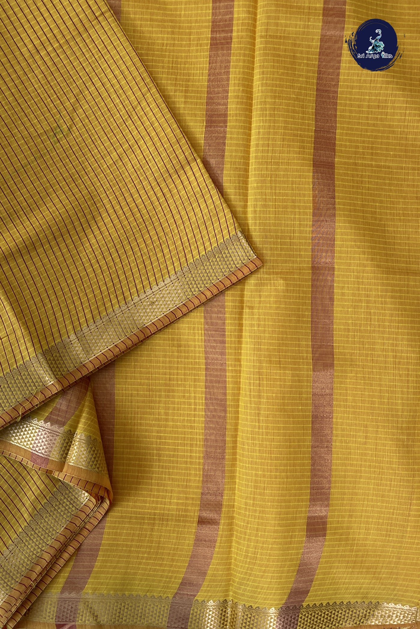 Lemon Yellow Madisar Semi Silk Cotton Saree With Checked Pattern