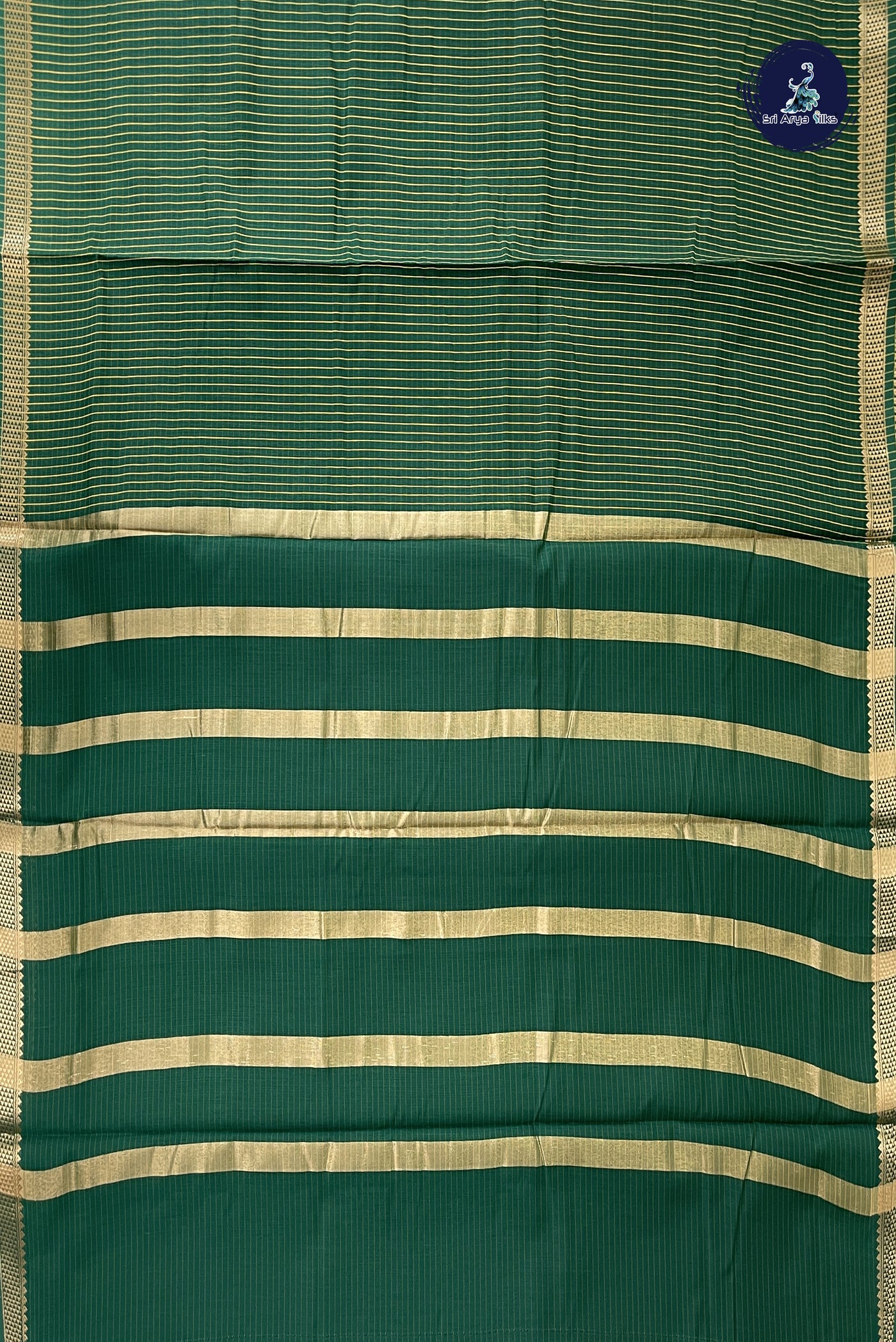 Dark Green Madisar Semi Silk Cotton Saree With Checked Pattern