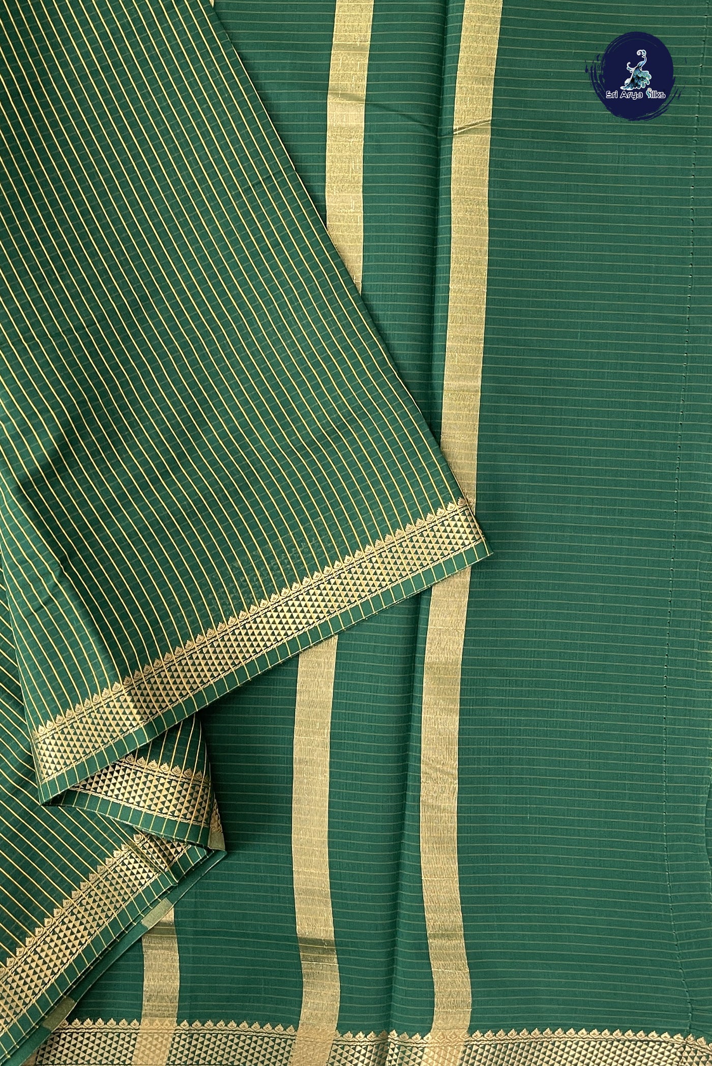 Dark Green Madisar Semi Silk Cotton Saree With Checked Pattern