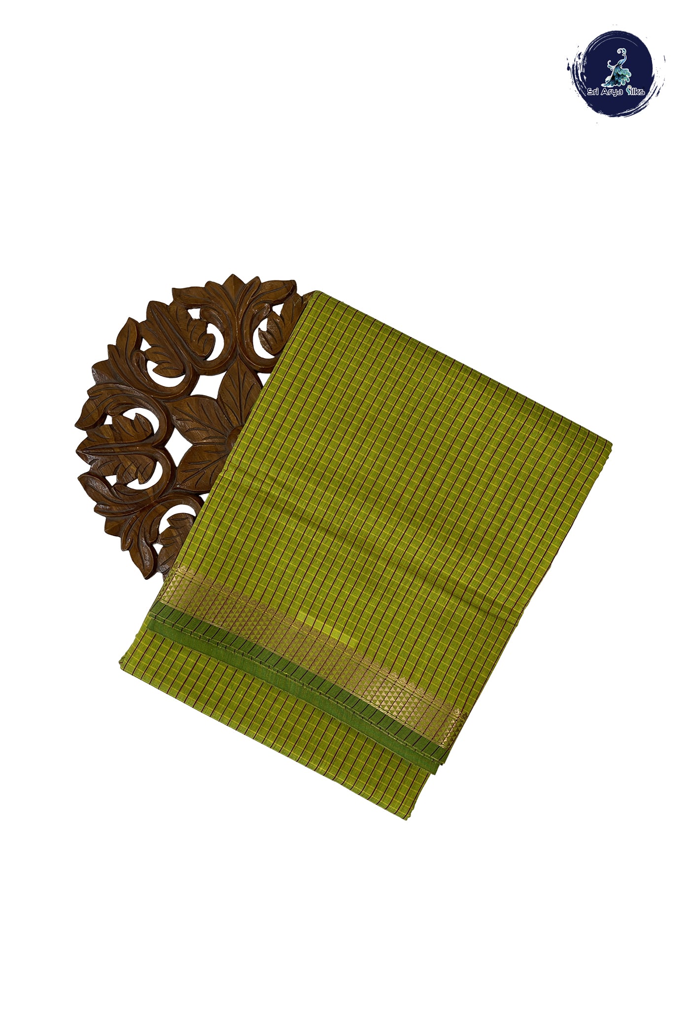Lime Green Madisar Semi Silk Cotton Saree With Checked Pattern