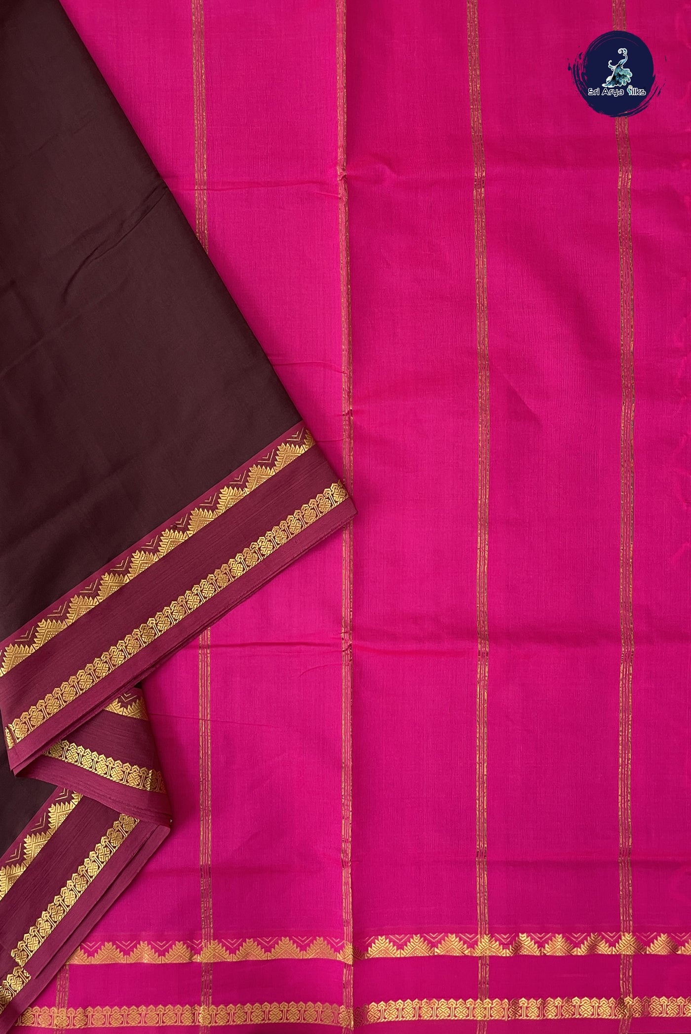 Coffee Brown Madisar Semi Silk Cotton Saree With Plain Pattern
