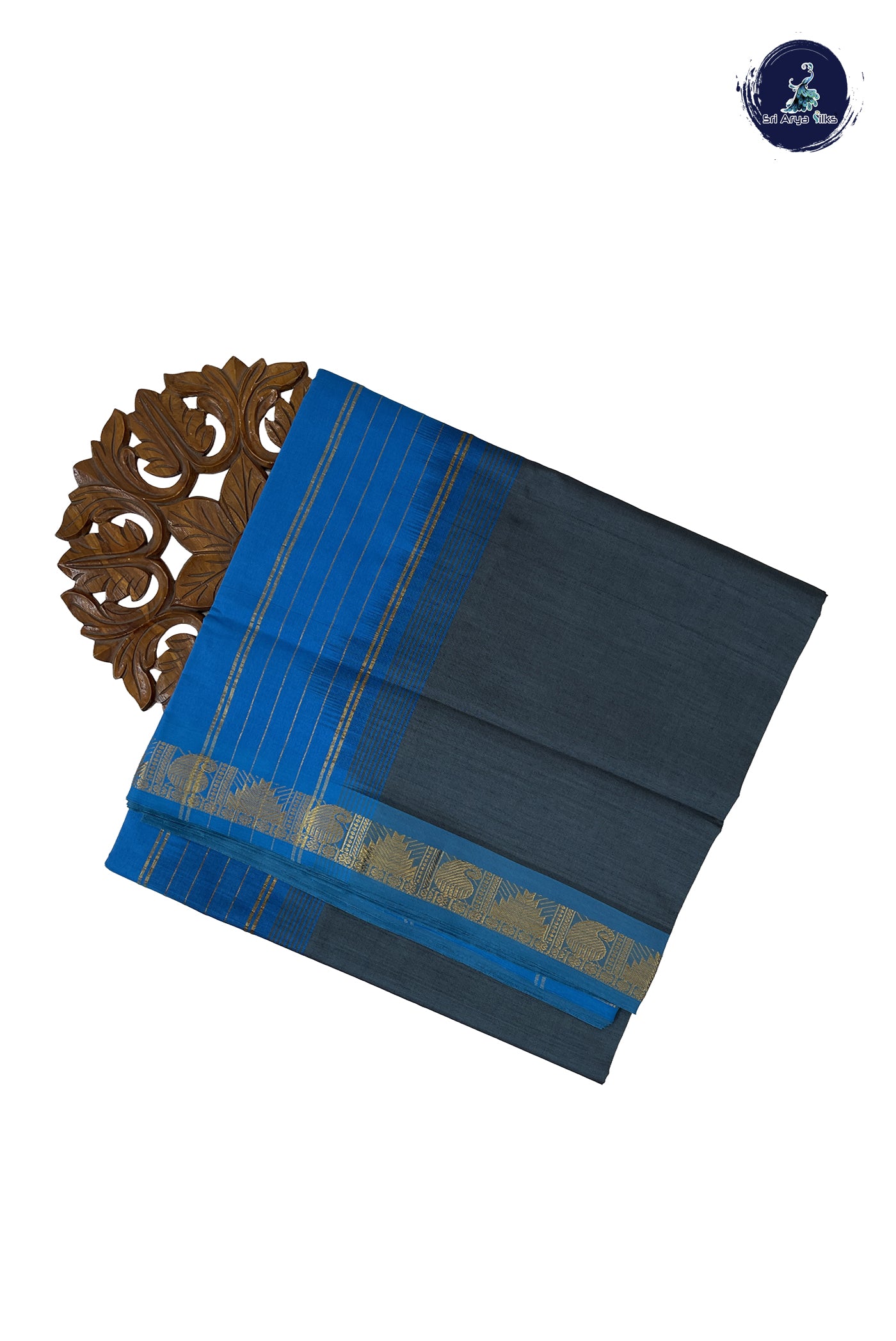 Grey Madisar Semi Silk Cotton Saree With Plain Pattern