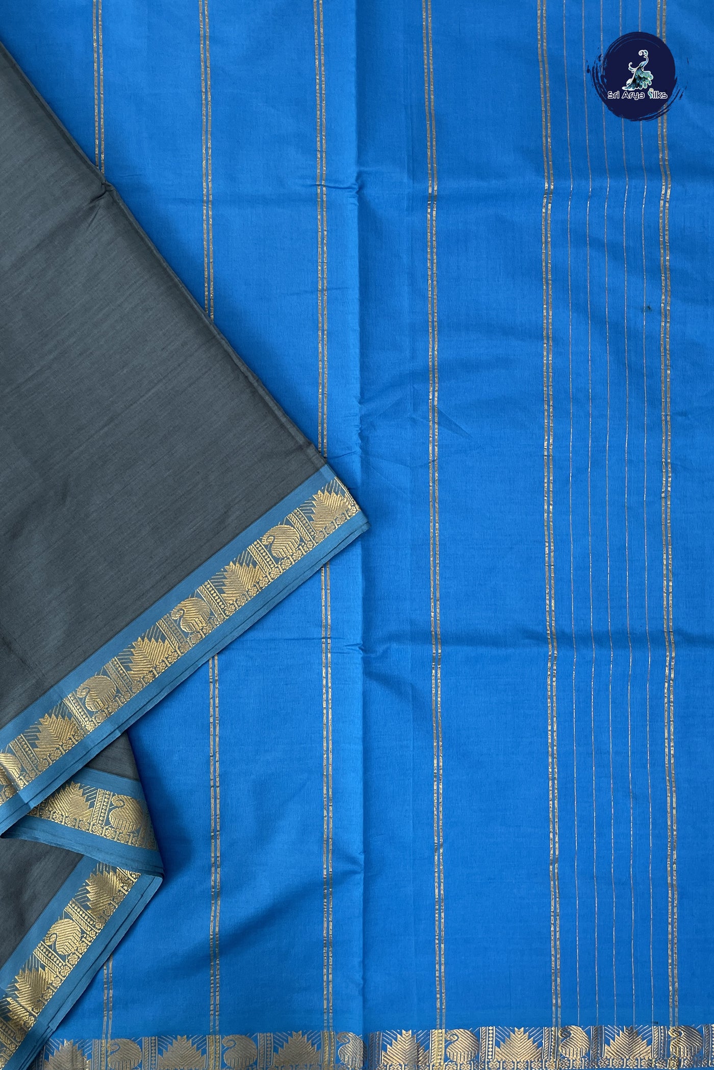 Grey Madisar Semi Silk Cotton Saree With Plain Pattern