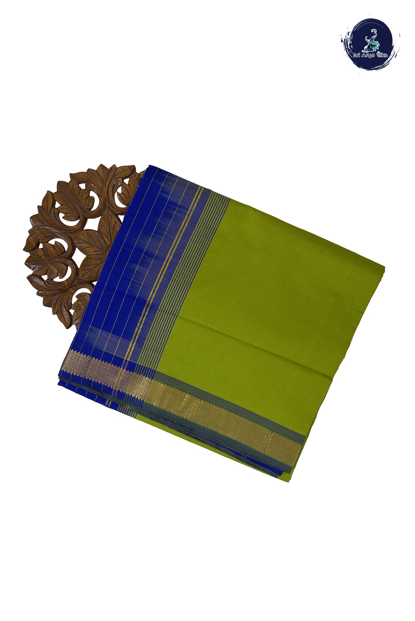 Lime Green Madisar Semi Silk Cotton Saree With Plain Pattern