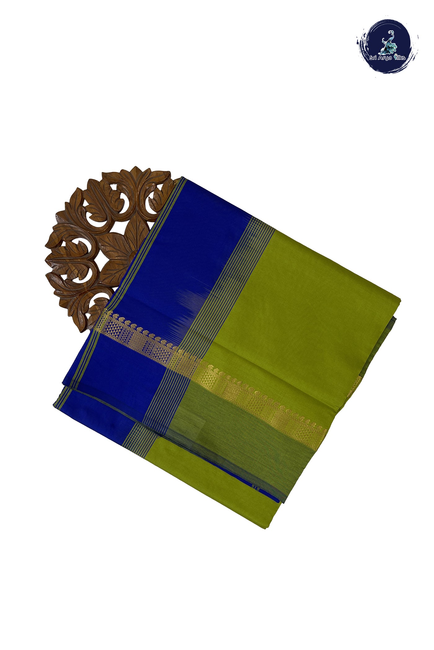 Lime Green Madisar Semi Silk Cotton Saree With Plain Pattern