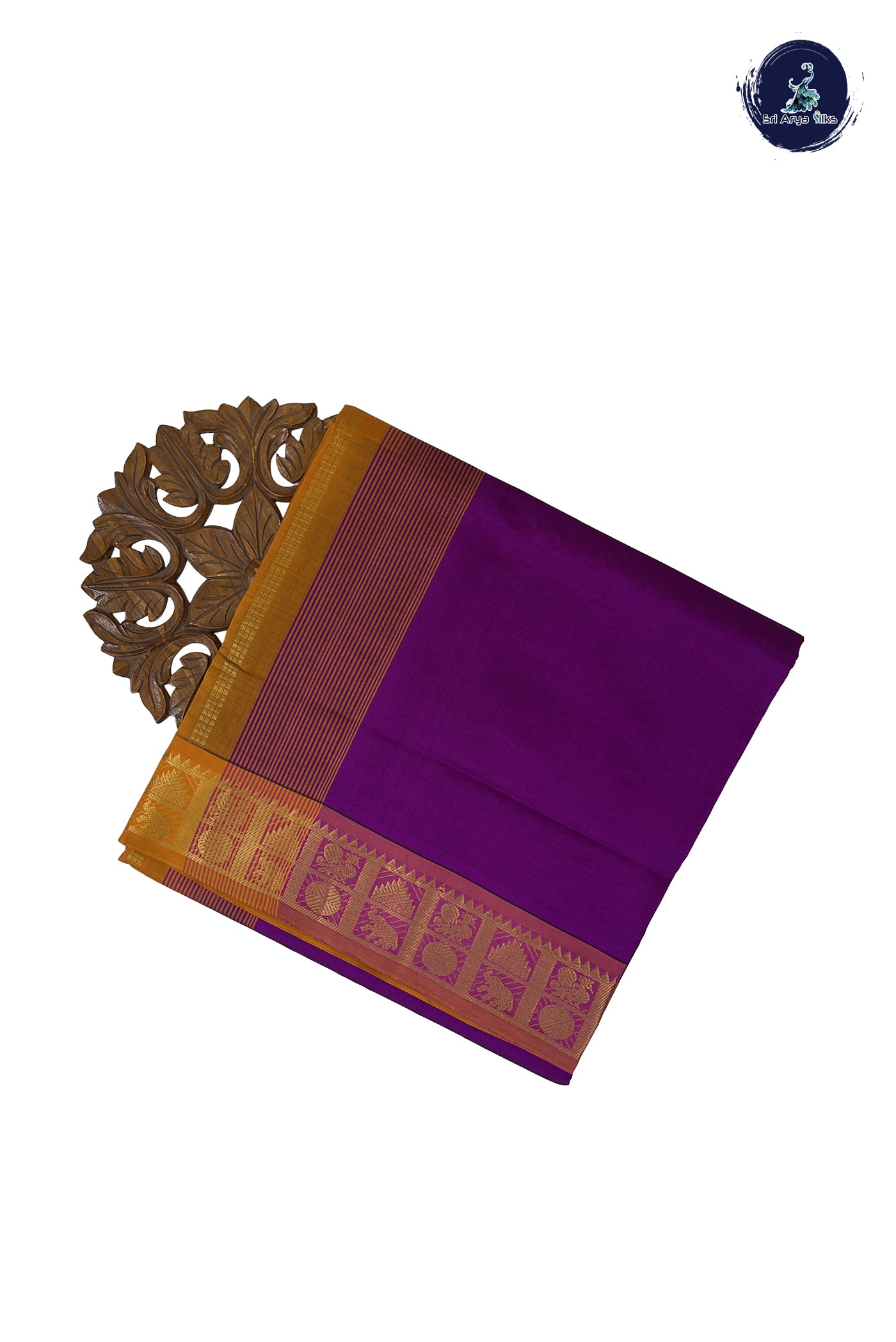 Purple Madisar Semi Silk Cotton Saree With Plain Pattern