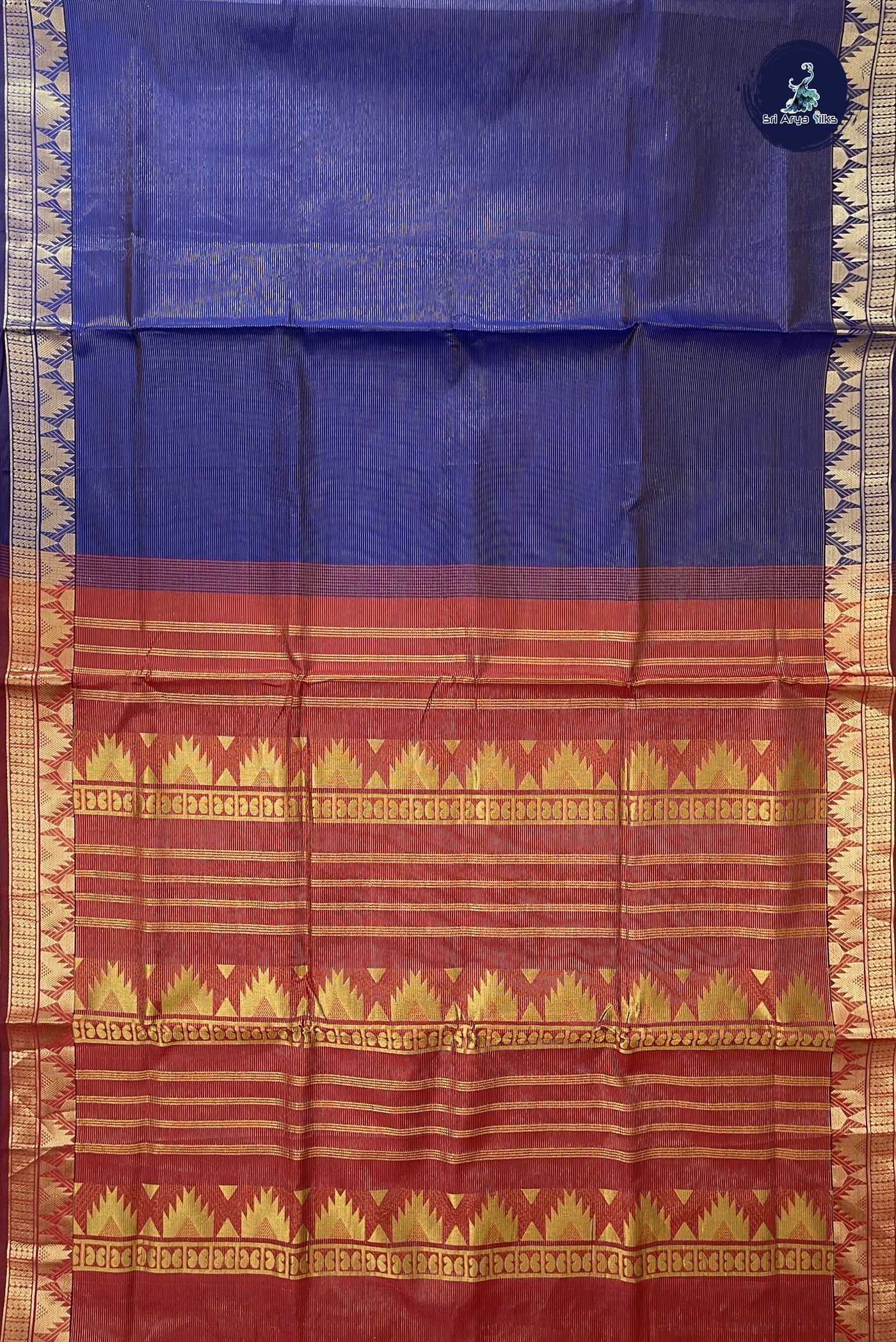 Dark Blue Madisar Semi Silk Cotton Saree With Vaira Oosi Pattern
