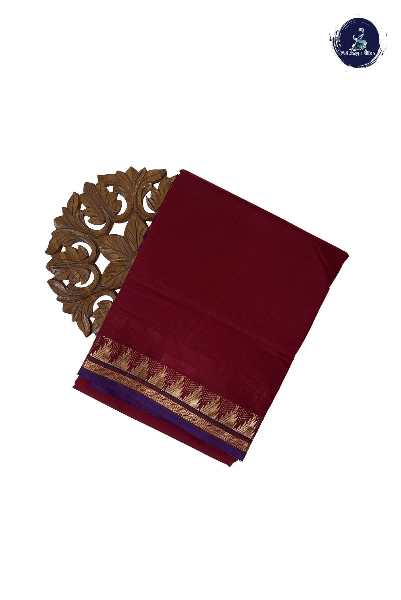 Maroon Madisar Semi Silk Cotton Saree With Plain Pattern