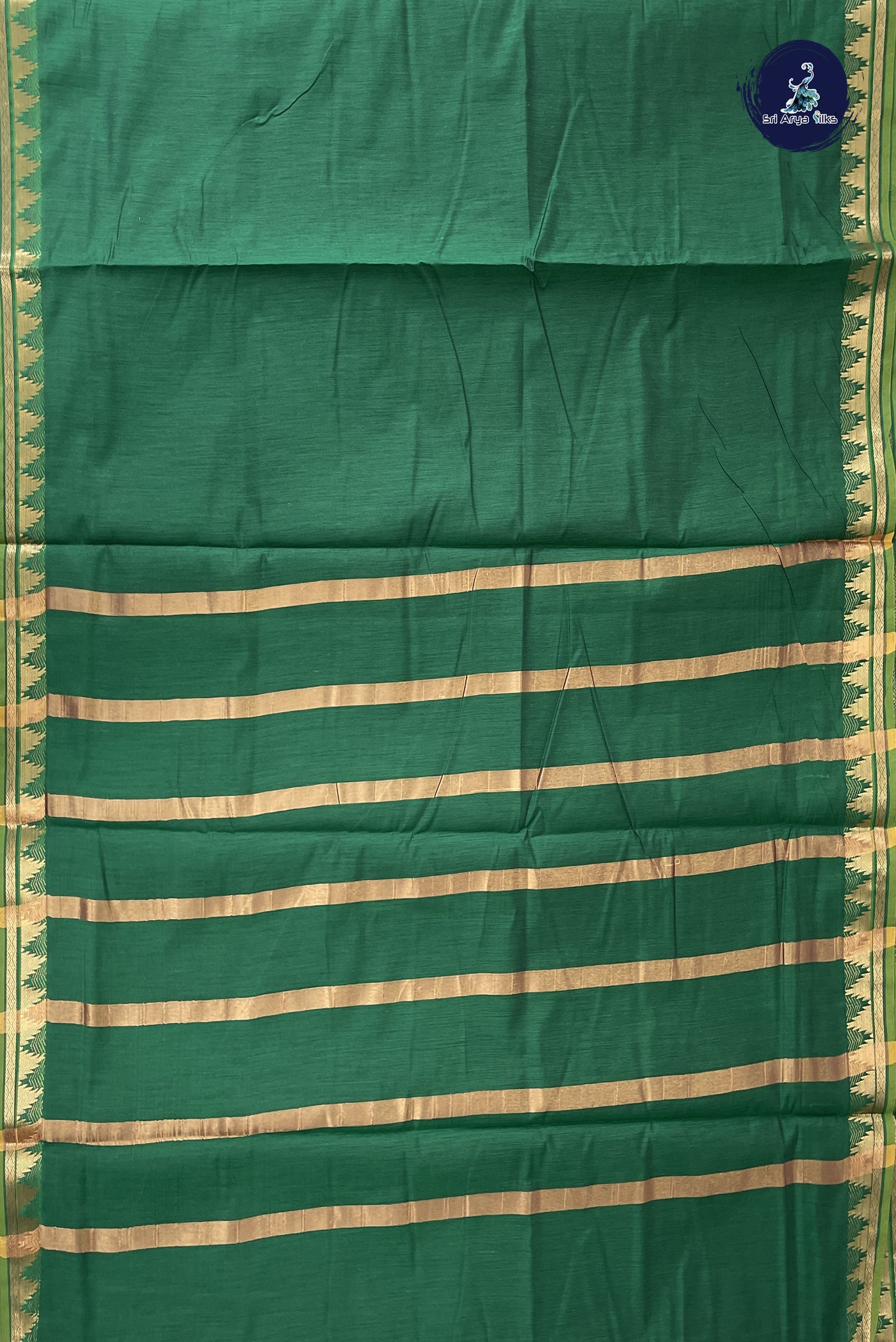 Dark Green Madisar Semi Silk Cotton Saree With Plain Pattern