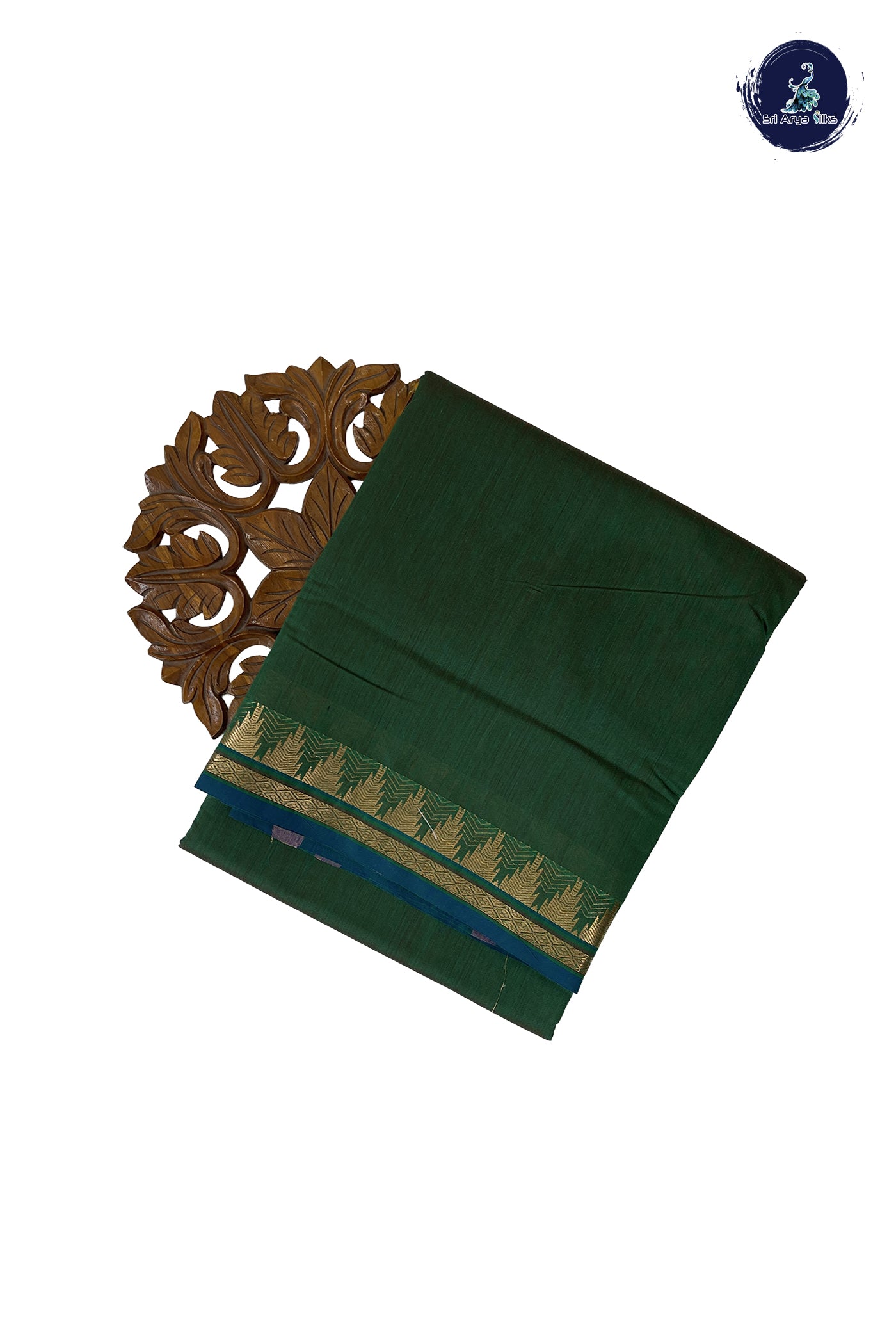 Green Madisar Semi Silk Cotton Saree With Plain Pattern
