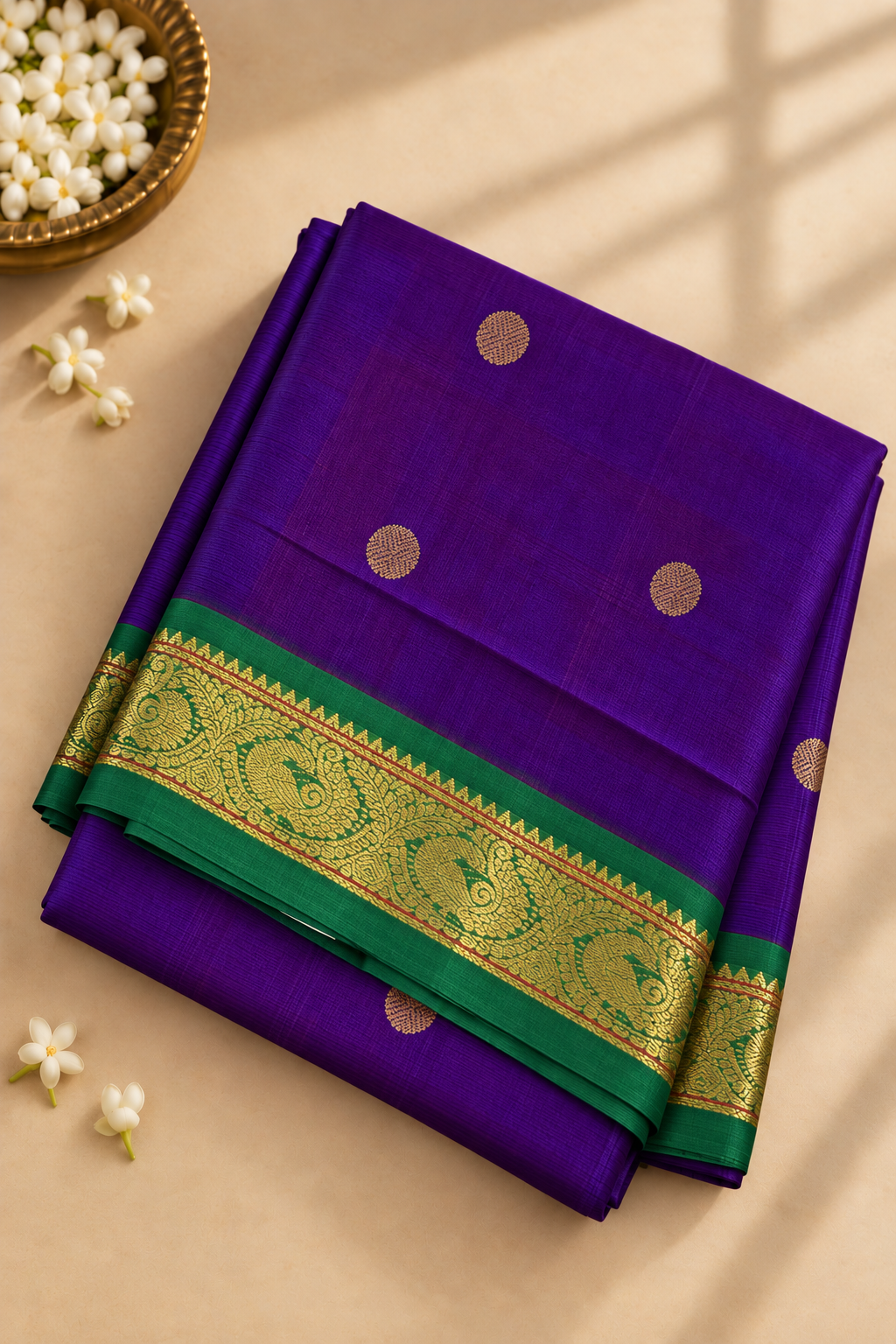 Dual Tone Purple 10 Yards Silk Cotton Saree With Zari Buttas Pattern