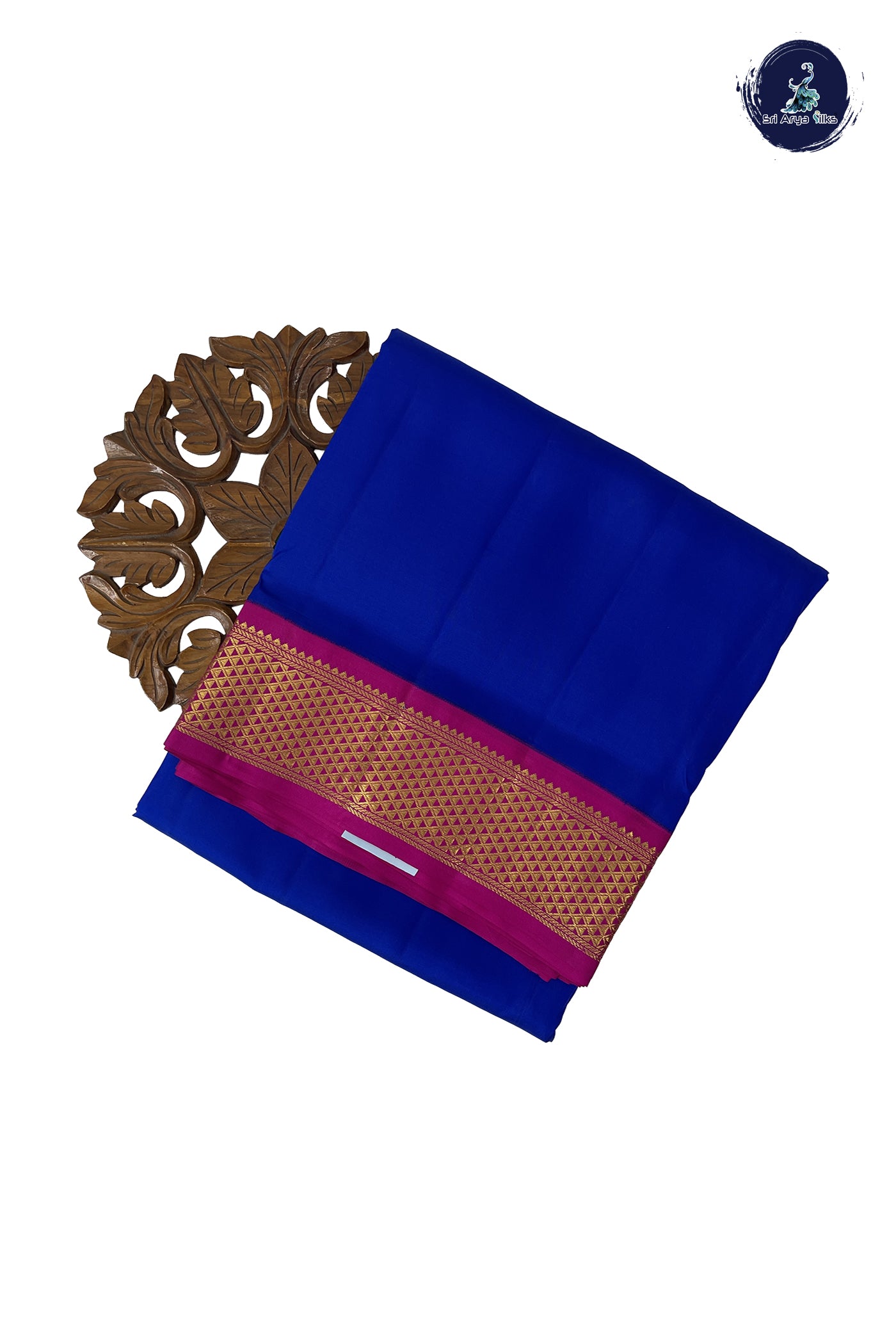 MS Blue Madisar 10 Yards Silk Saree With Plain Pattern