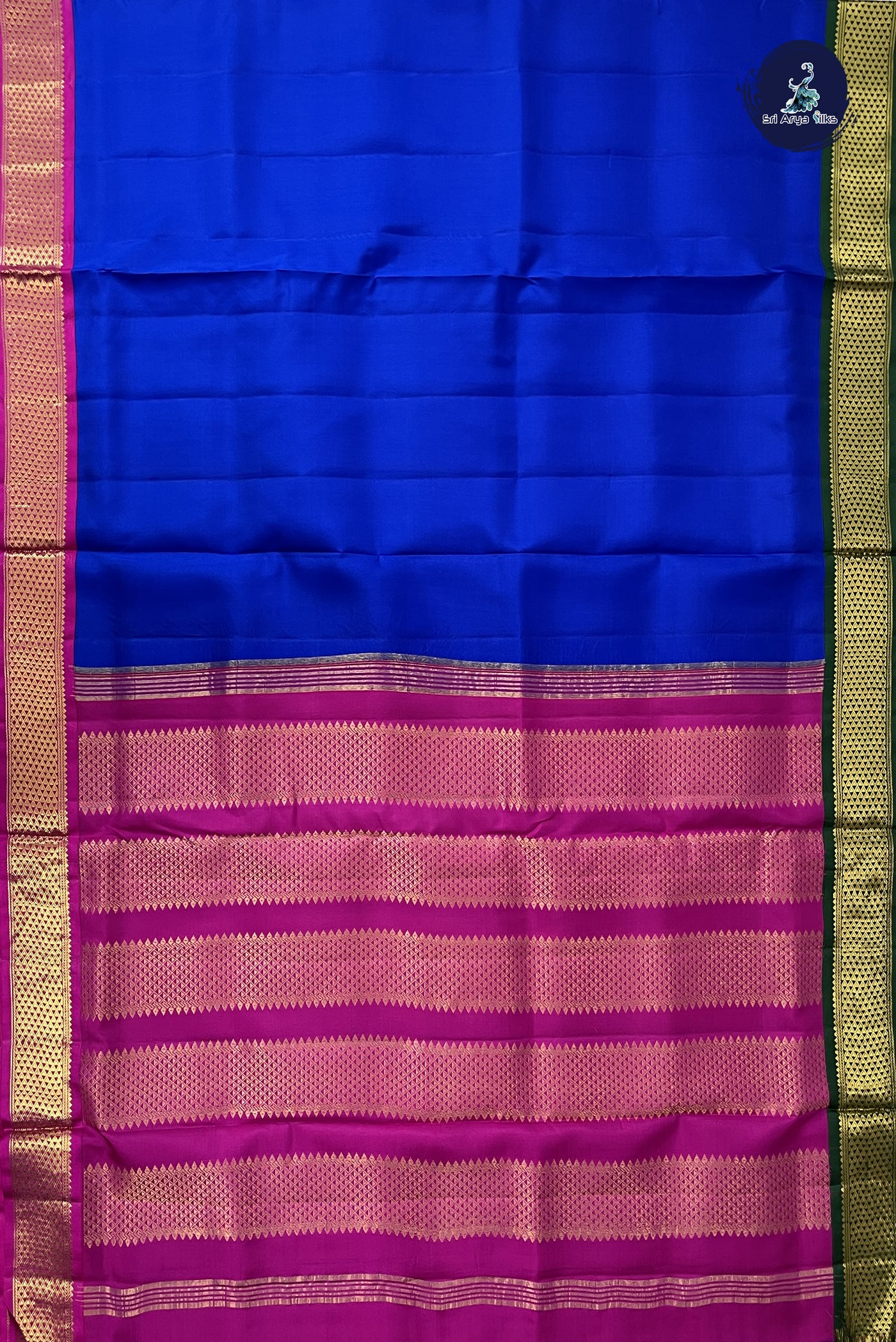 MS Blue Madisar 10 Yards Silk Saree With Plain Pattern