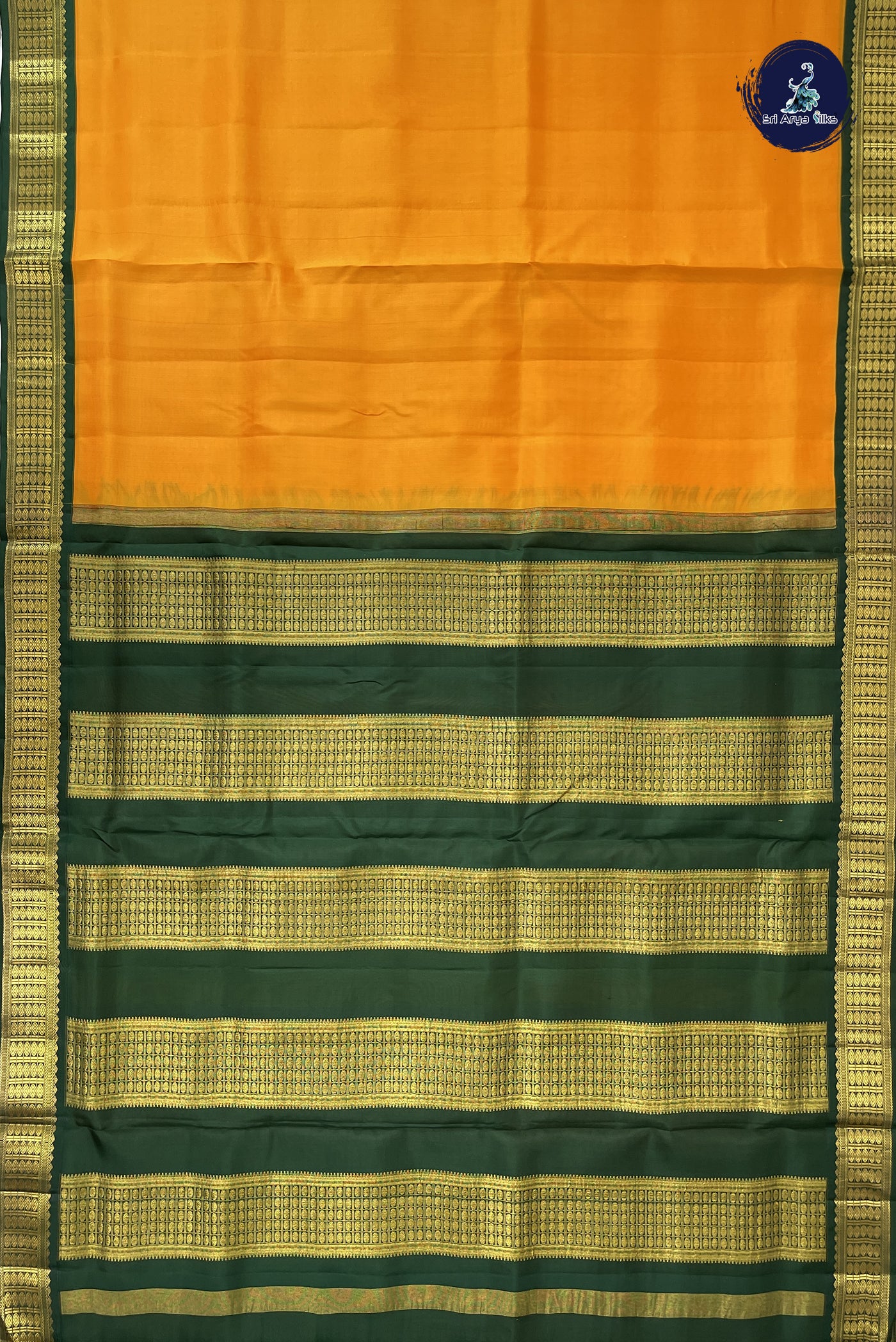 Mango Yellow Madisar 10 Yards Silk Saree With Plain Pattern