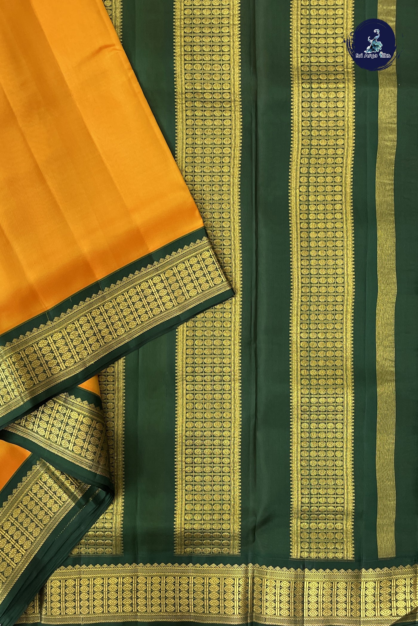 Mango Yellow Madisar 10 Yards Silk Saree With Plain Pattern