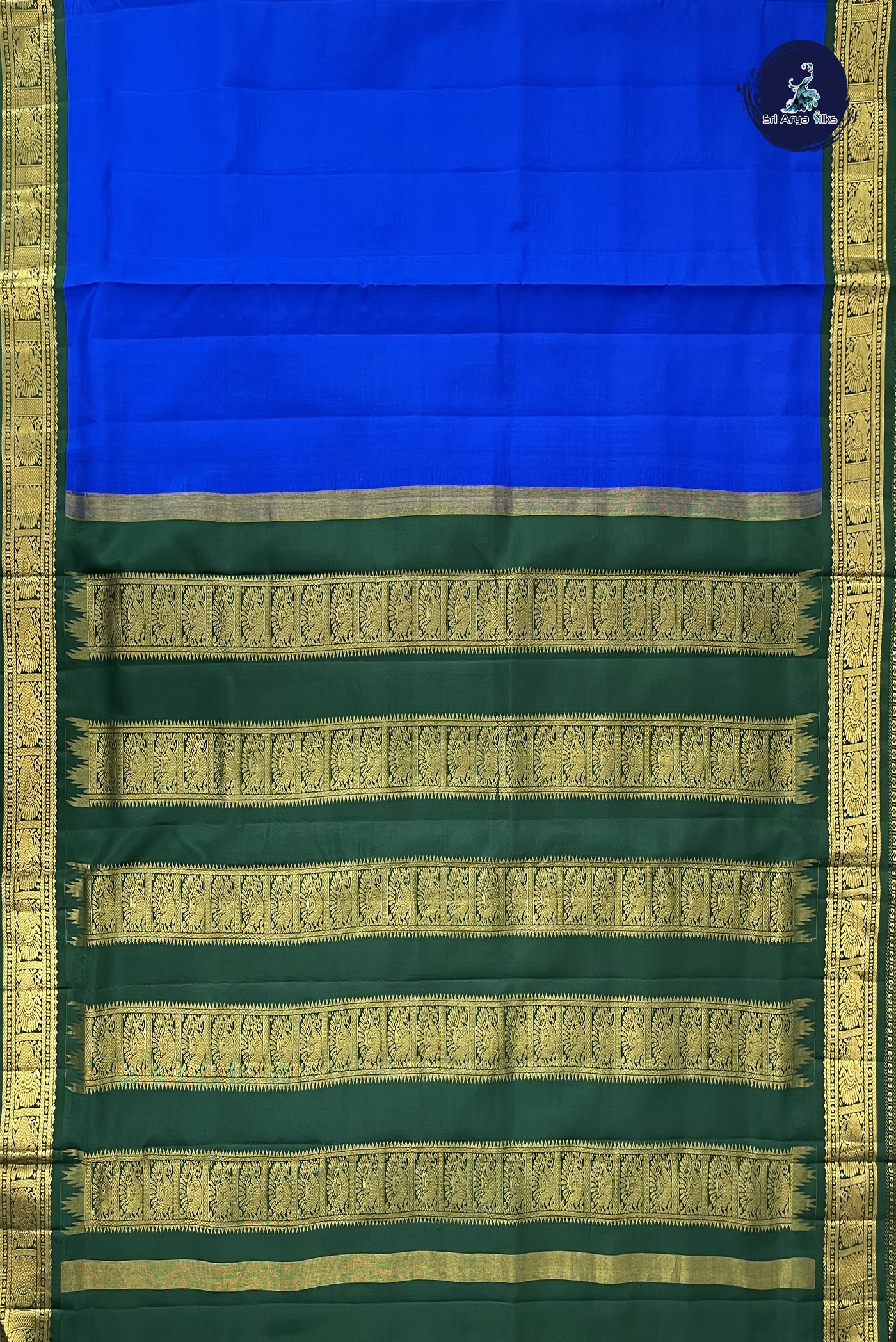 MS Blue Madisar 10 Yards Silk Saree With Plain Pattern