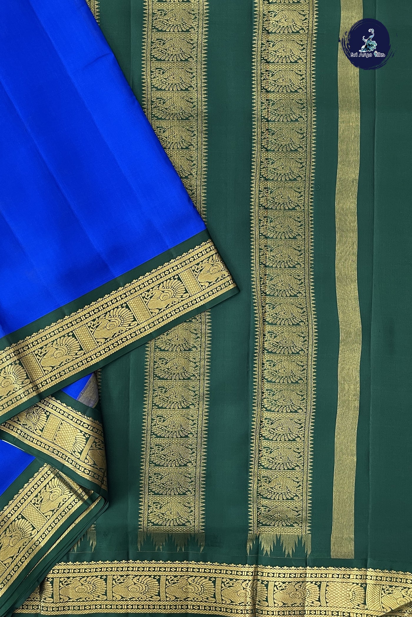 MS Blue Madisar 10 Yards Silk Saree With Plain Pattern