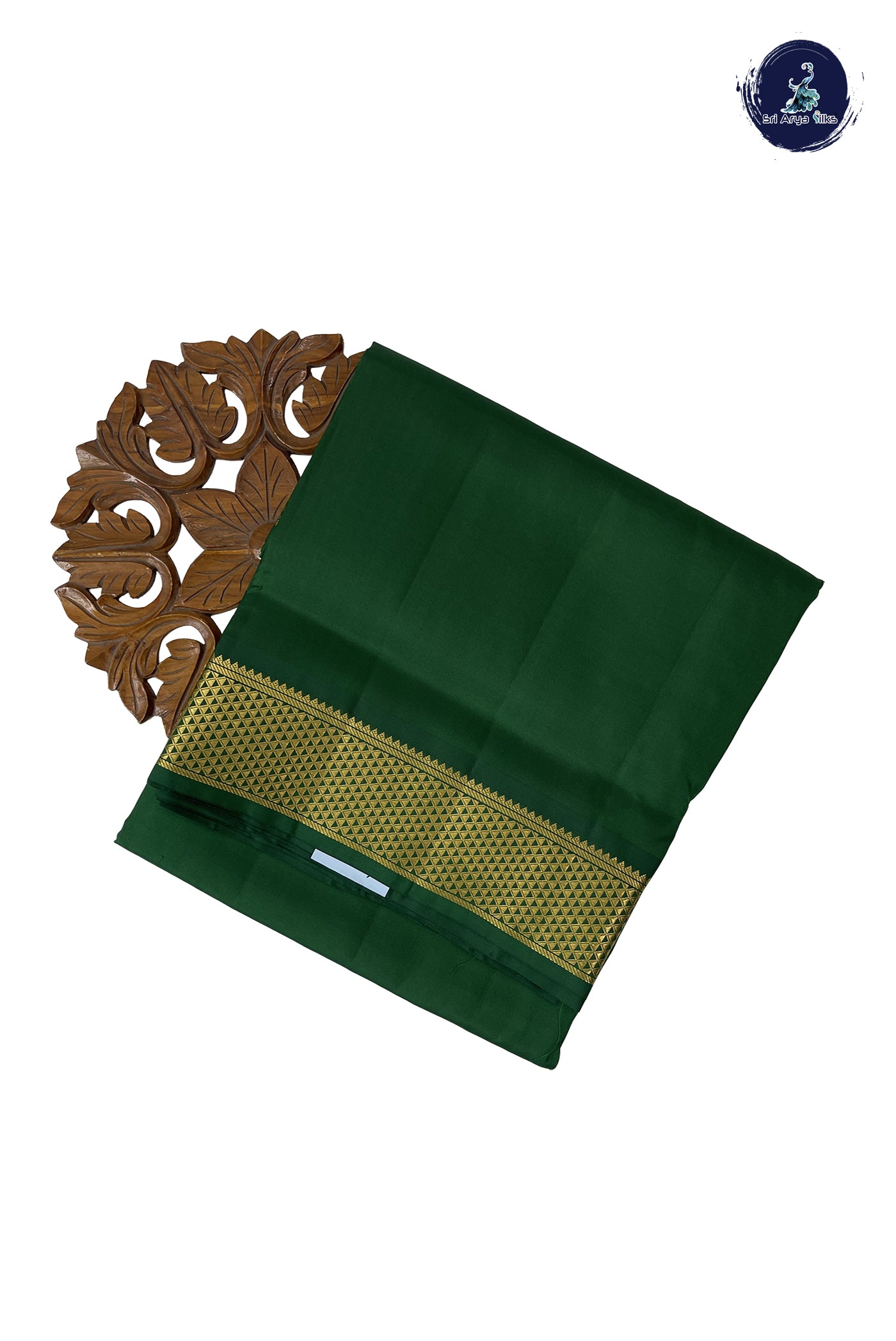 Dark Green Madisar 10 Yards Silk Saree With Plain Pattern