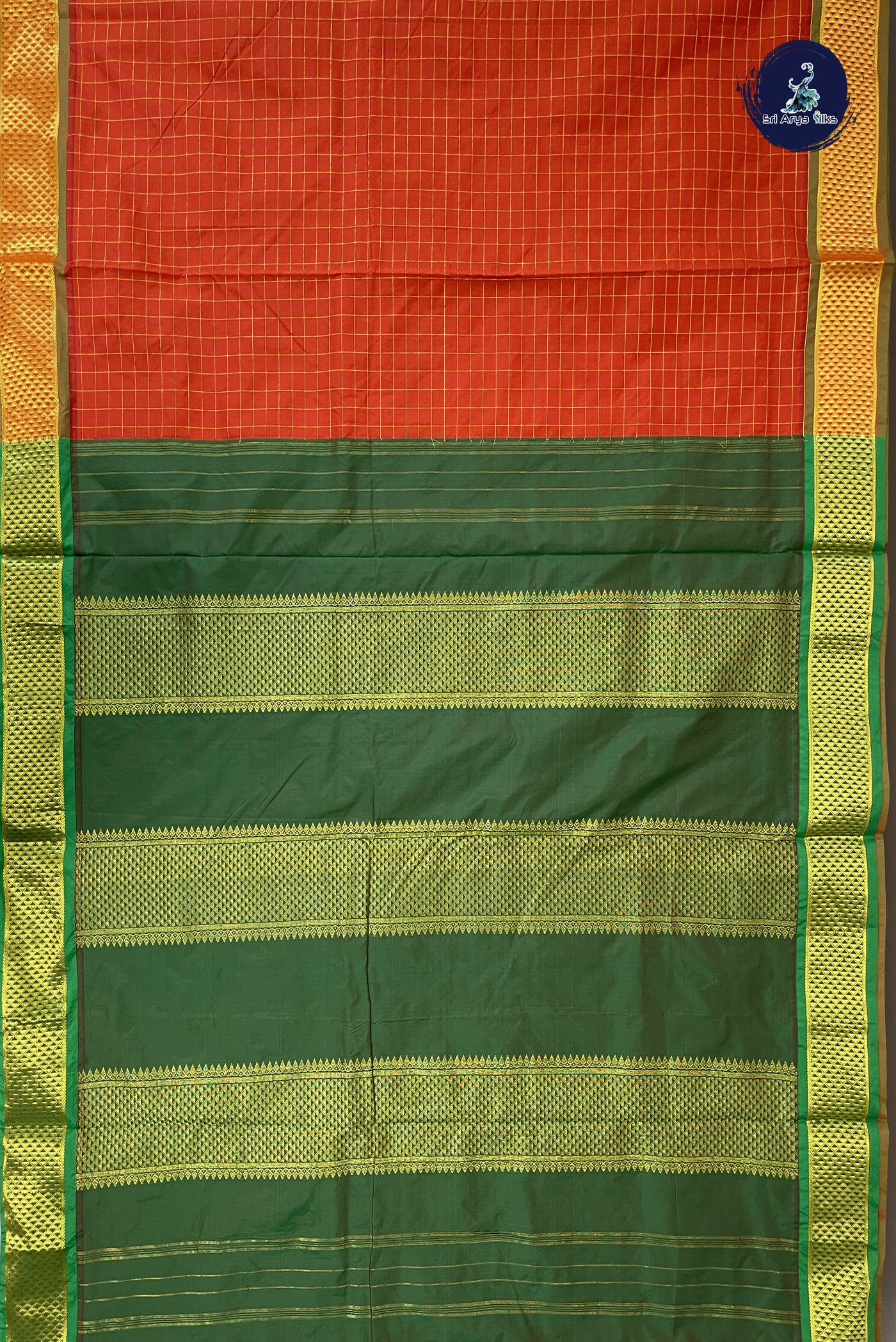 Orange 10 Yards Semi Silk With Checked Pattern