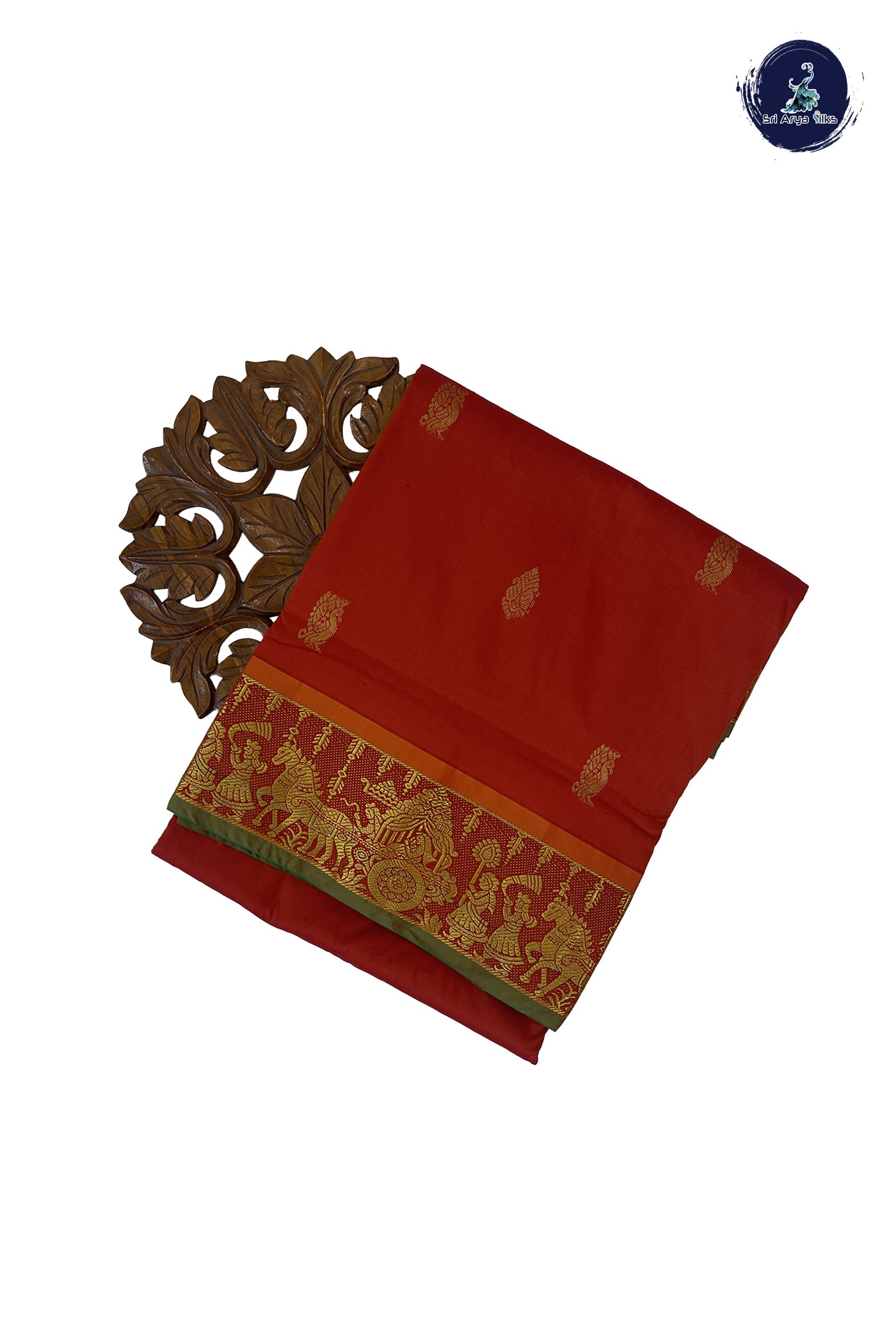 Orange 10 Yards Semi Silk With Zari Buttas Pattern