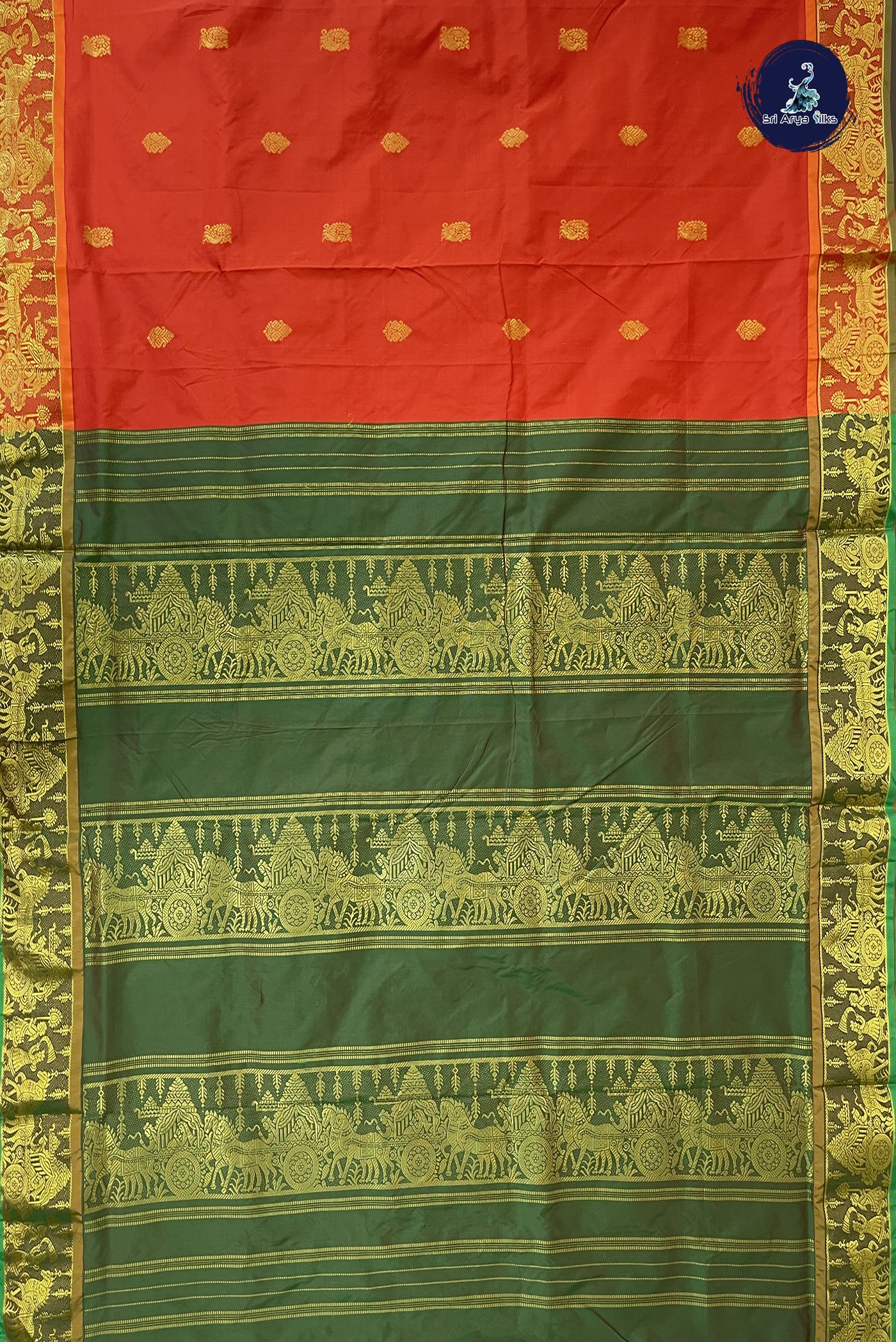 Orange 10 Yards Semi Silk With Zari Buttas Pattern