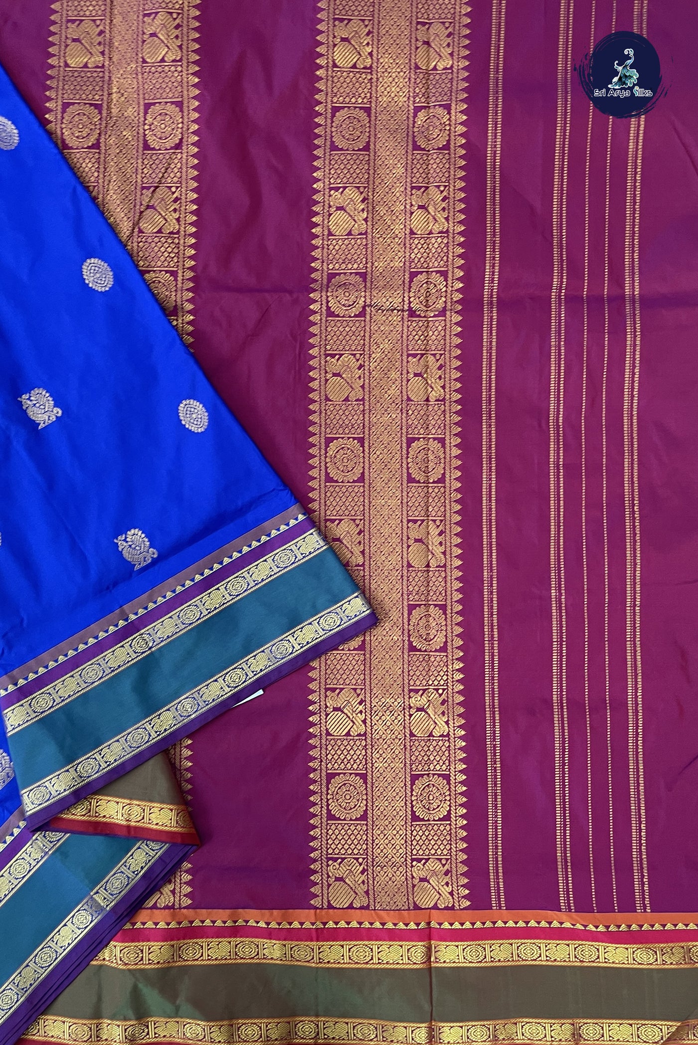 Ink Blue 10 Yards Semi Silk With Zari Buttas Pattern