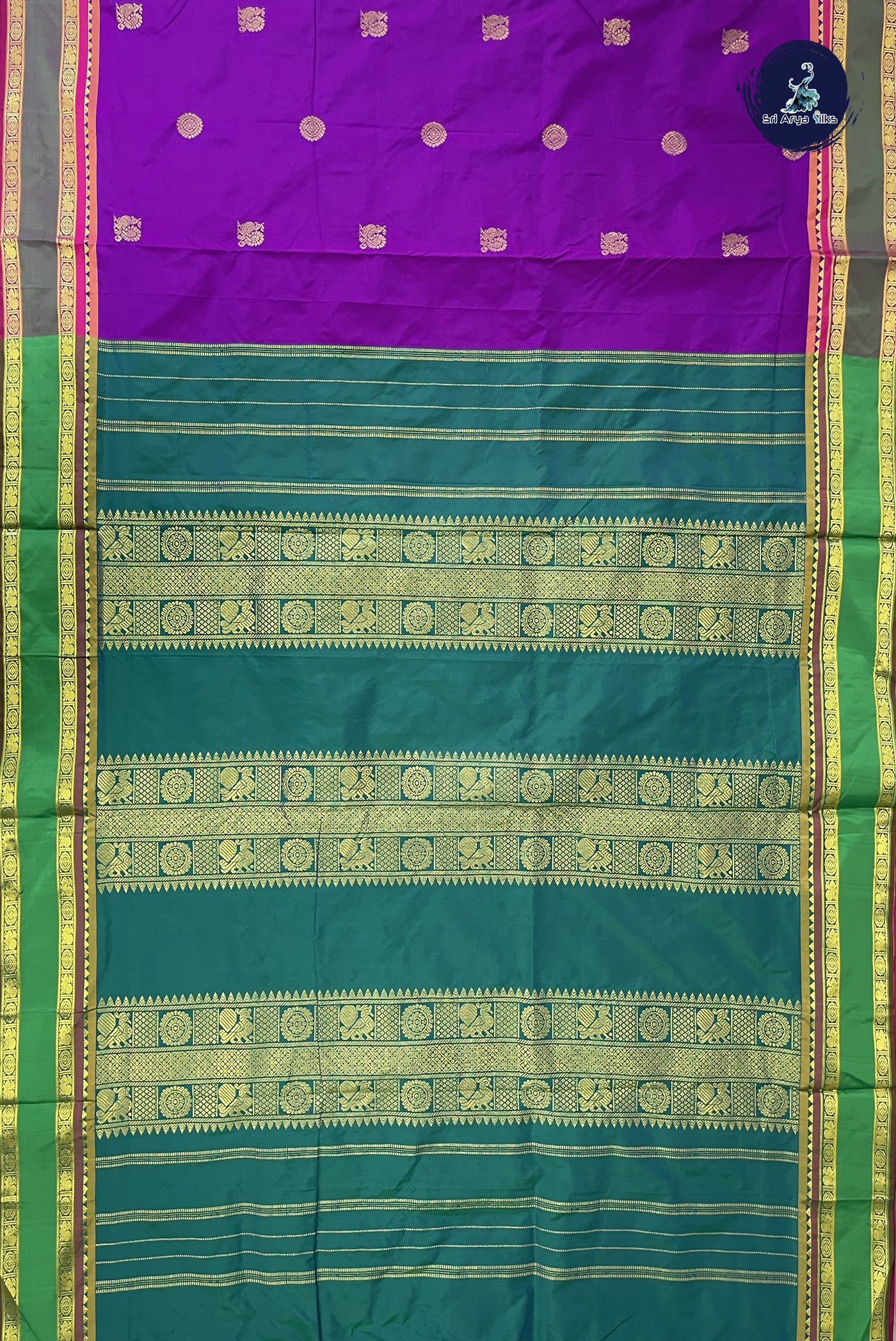 Purple 10 Yards Semi Silk With Zari Buttas Pattern