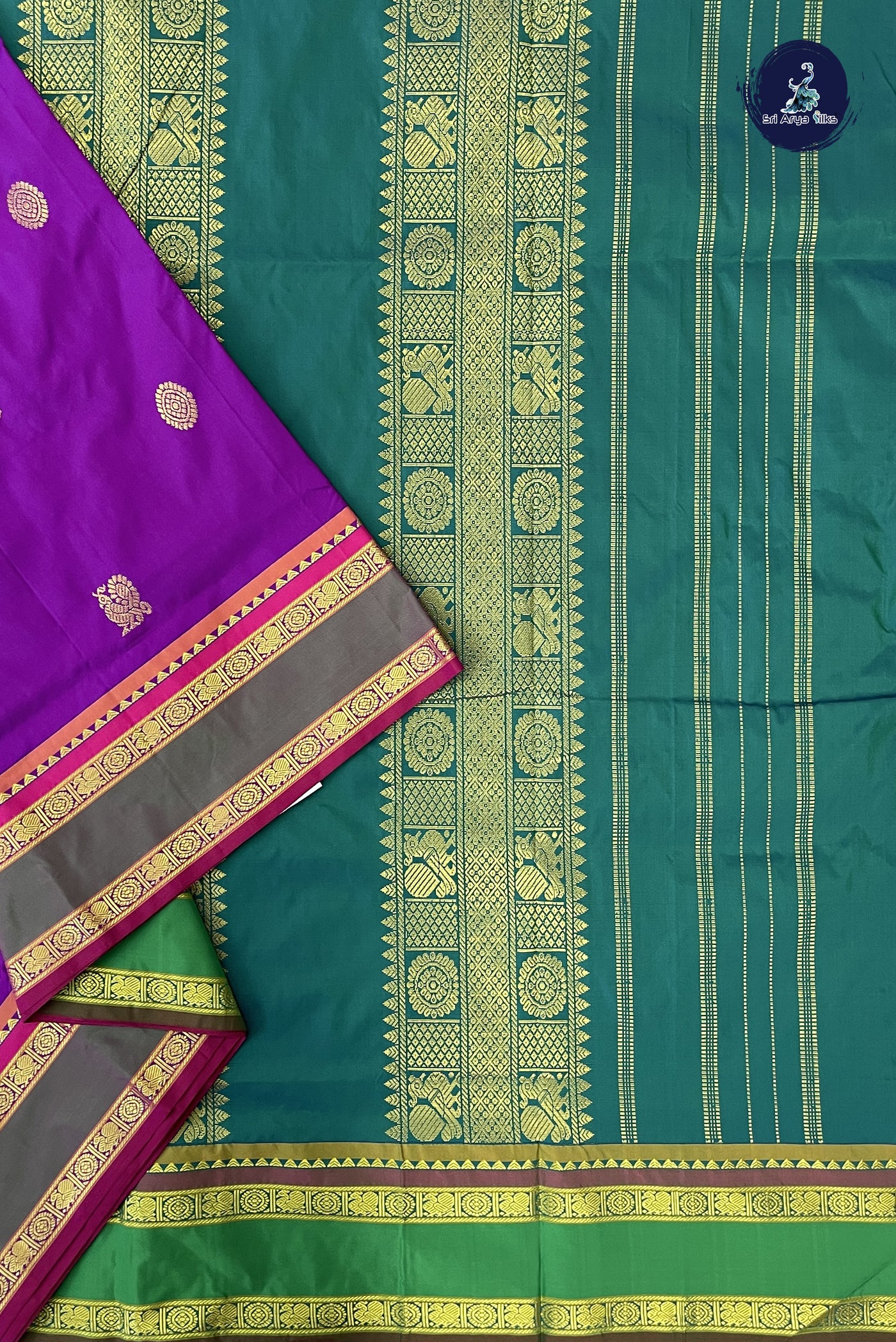 Purple 10 Yards Semi Silk With Zari Buttas Pattern
