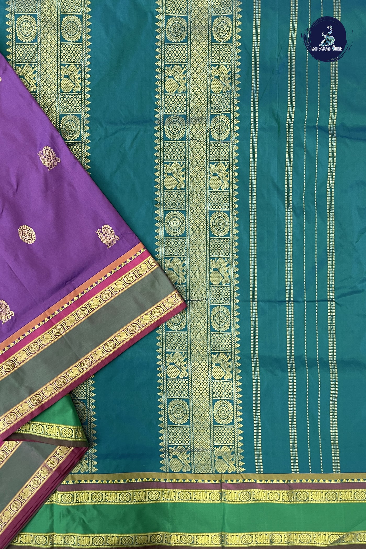 Violet 10 Yards Semi Silk With Zari Buttas Pattern