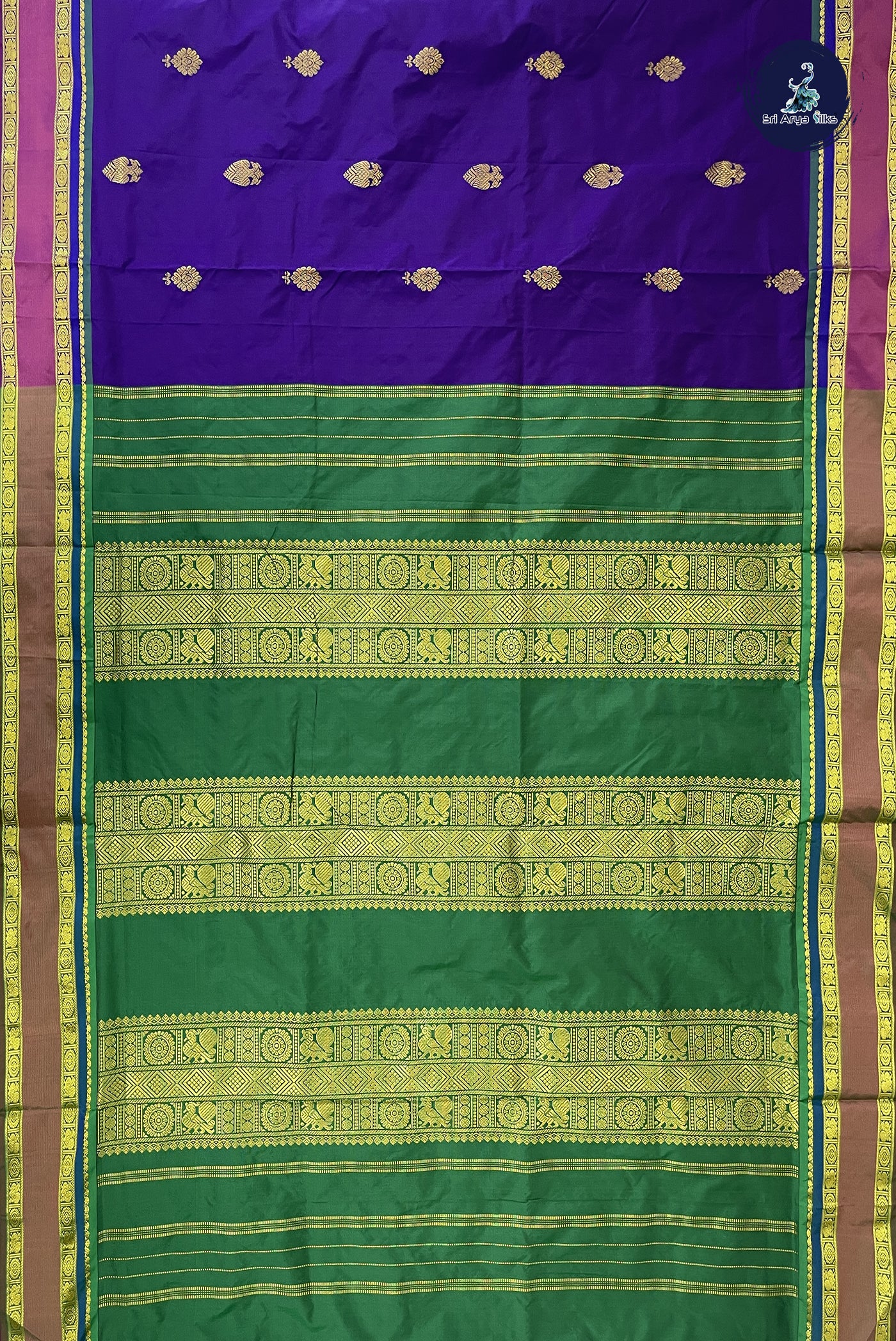Dark Brinjal 10 Yards Semi Silk With Zari Buttas Pattern