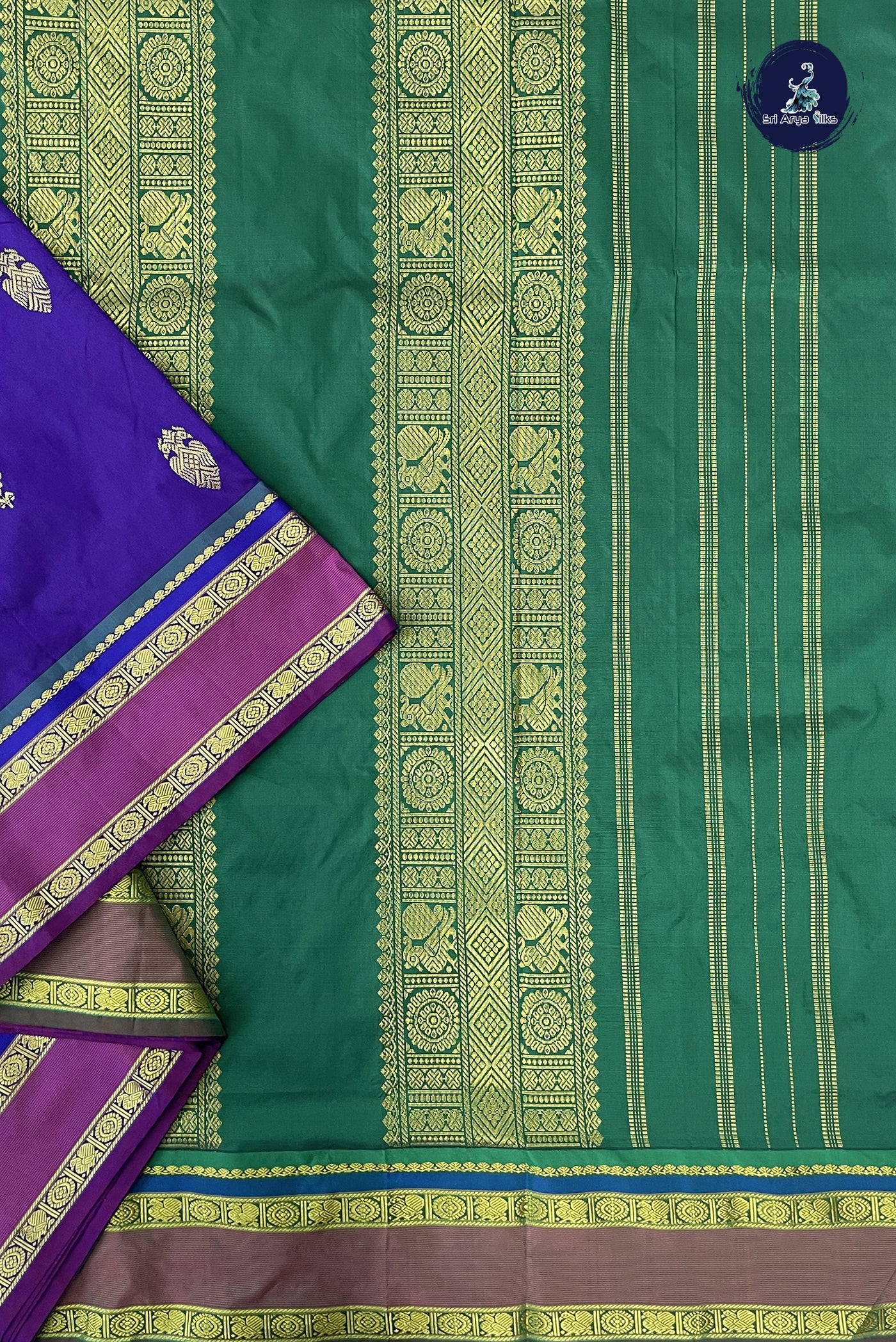Dark Brinjal 10 Yards Semi Silk With Zari Buttas Pattern