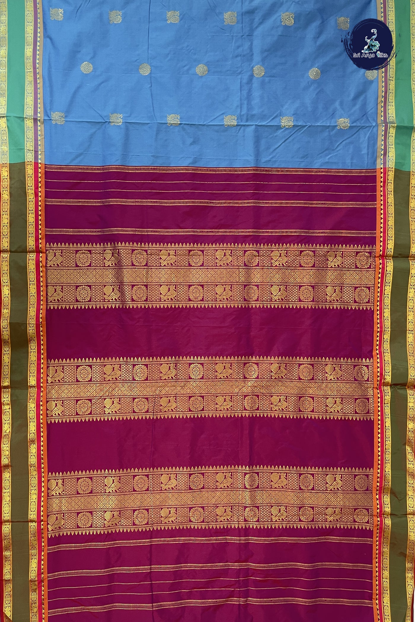 Light Blue 10 Yards Semi Silk With Zari Buttas Pattern