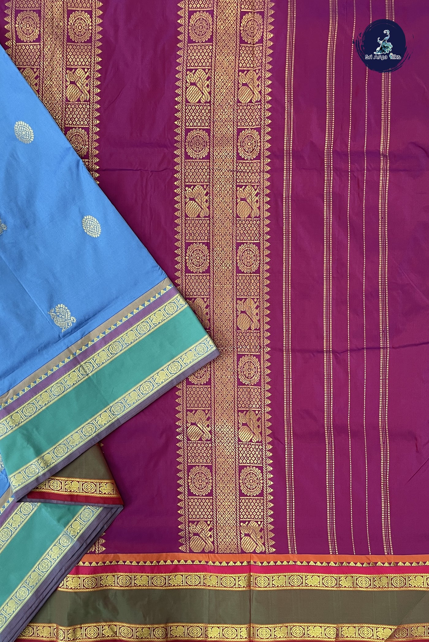 Light Blue 10 Yards Semi Silk With Zari Buttas Pattern