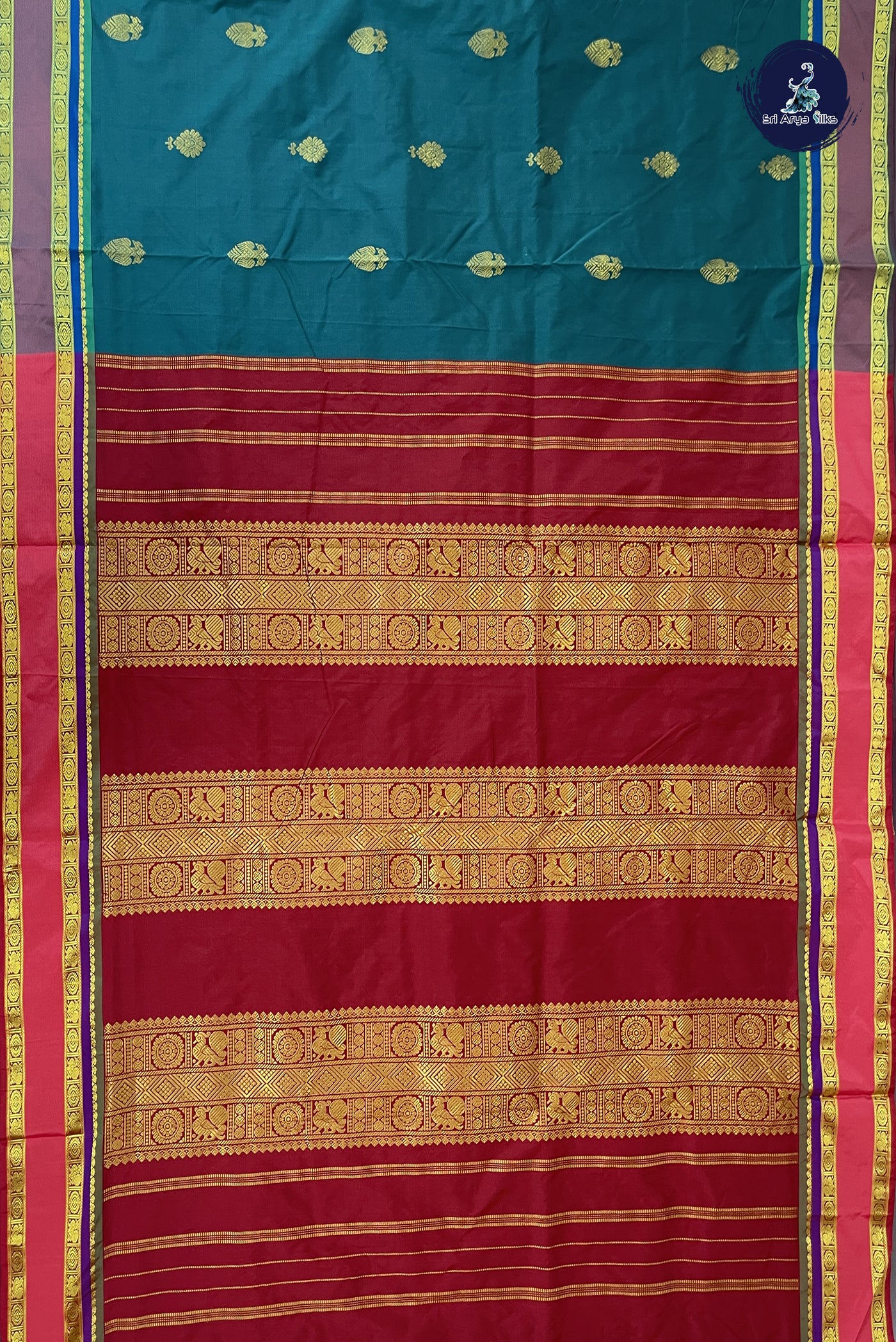 Green 10 Yards Semi Silk With Zari Buttas Pattern