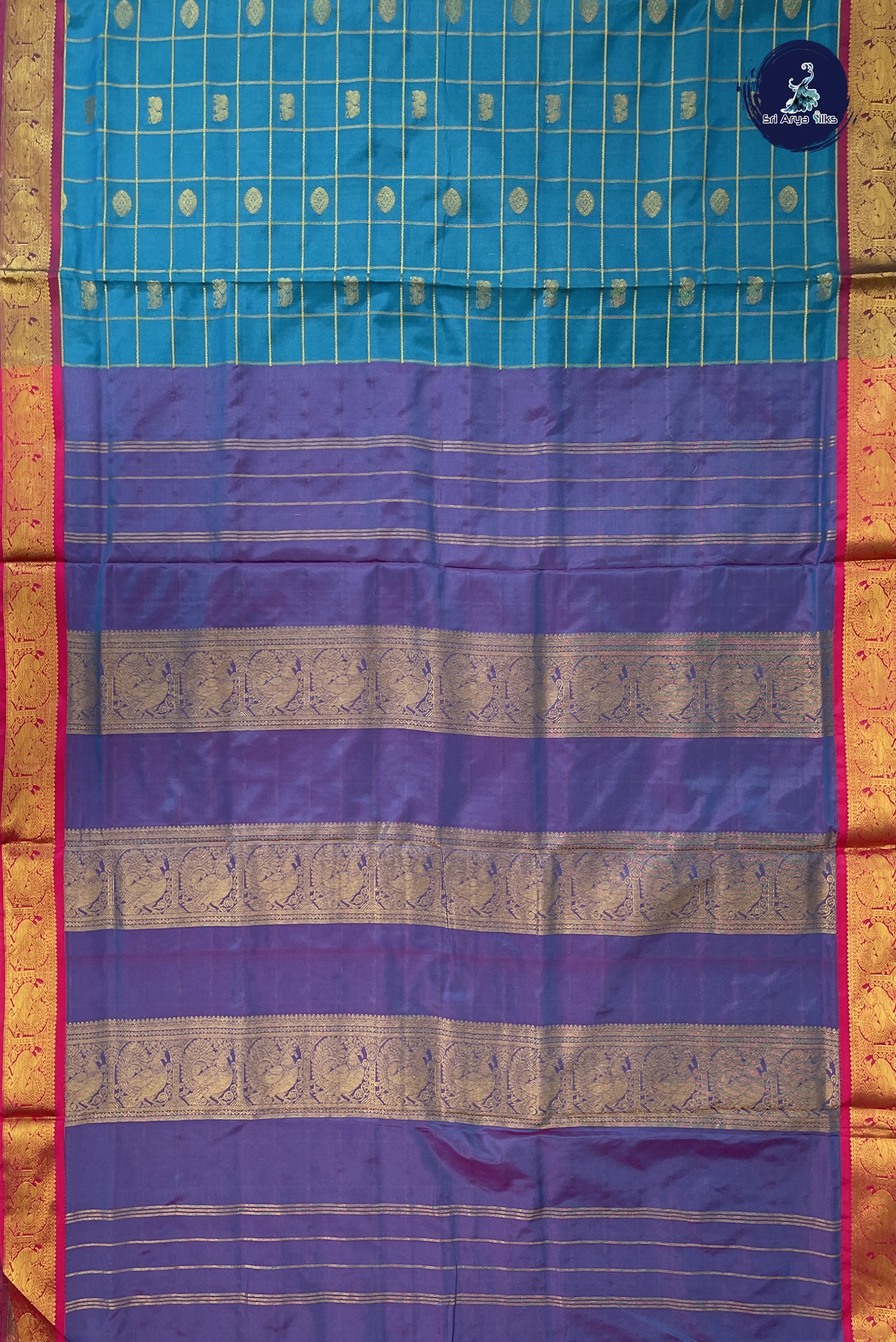 Copper Sulphate Blue 10 Yards Semi Silk With Zari Buttas Pattern