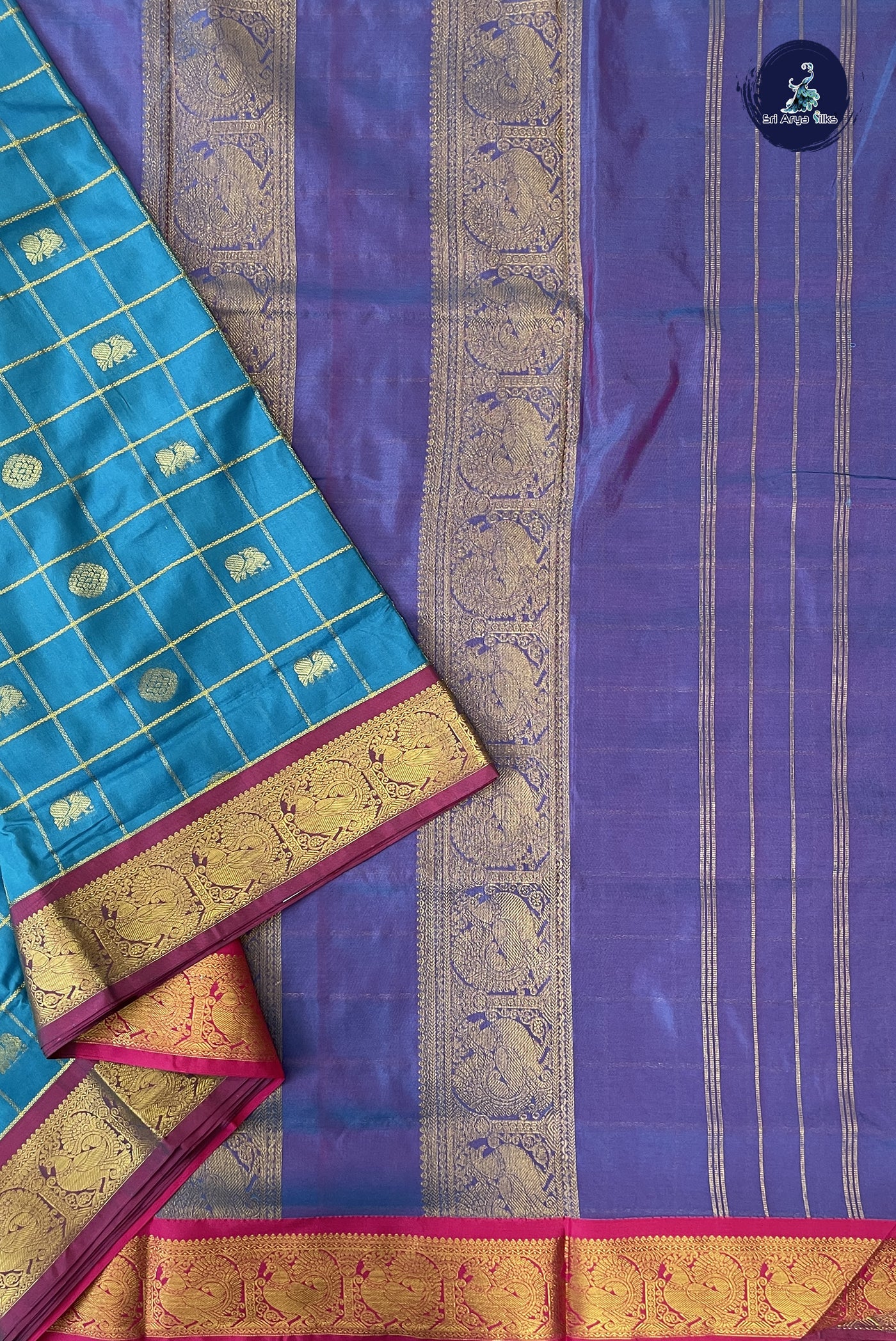 Copper Sulphate Blue 10 Yards Semi Silk With Zari Buttas Pattern